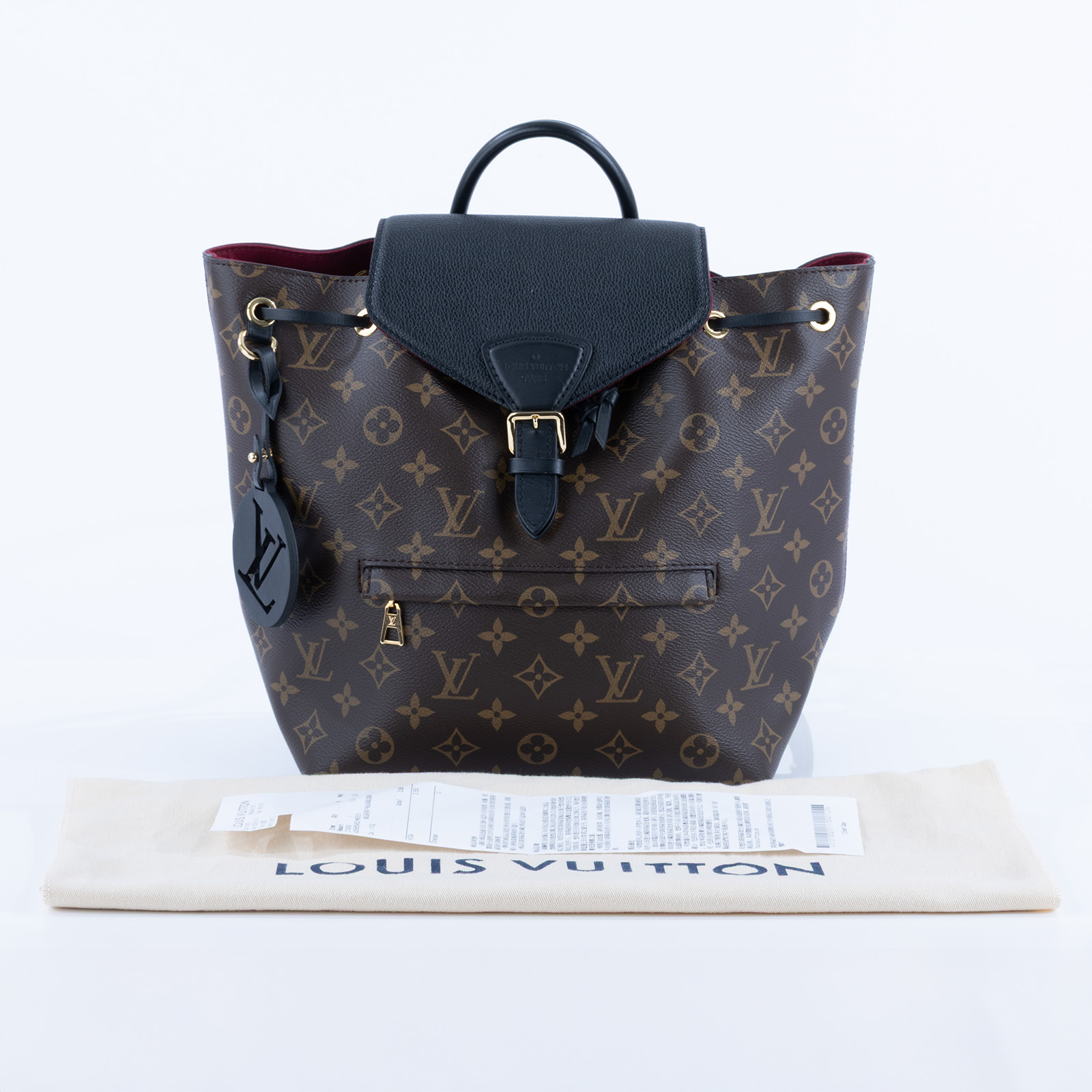路易威登 LOUIS VUITTON Montsouris PM 經典帆布 牛皮 扣式 束口 後背包 棕色 黑色 M45515 晶片款  防塵袋/購買證明