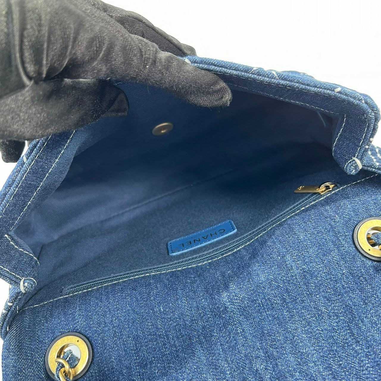 香奈兒 CHANEL 菱格紋 cc logo 丹寧 肩背 斜背 口蓋包  單寧金鍊COCO掀蓋包 防塵袋/保證卡