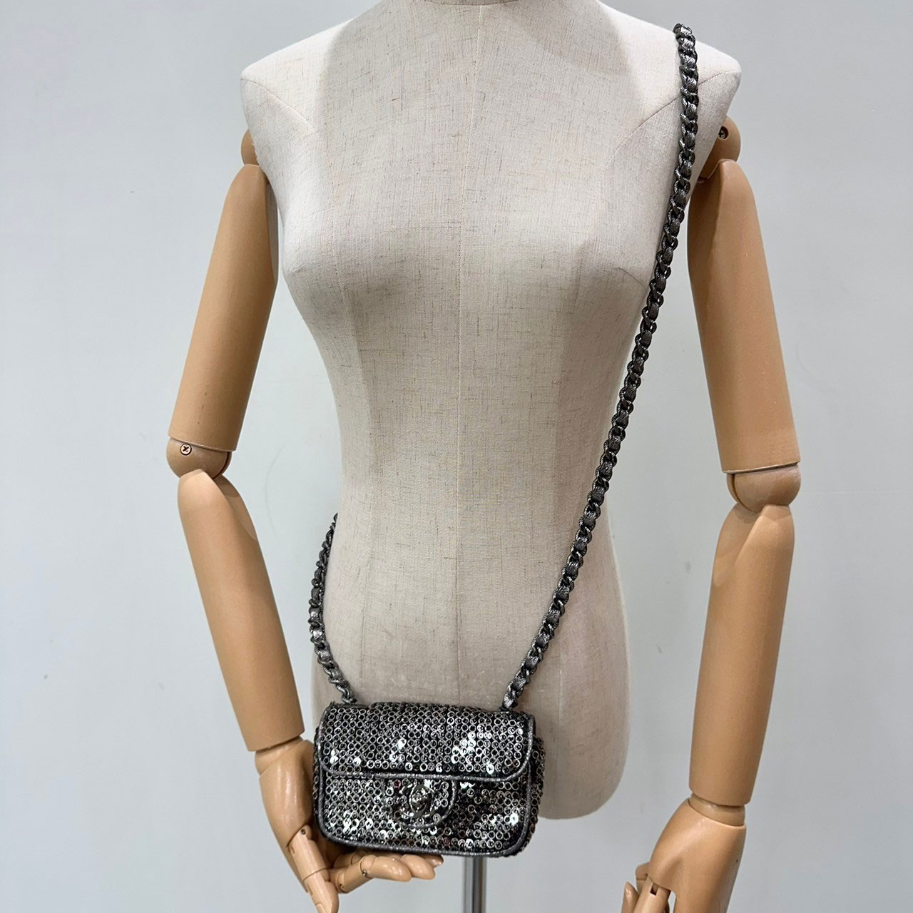 香奈兒 CHANEL 迷你 亮片 口蓋包  11開銀亮片掀蓋包 原廠盒子/防塵袋/保證卡