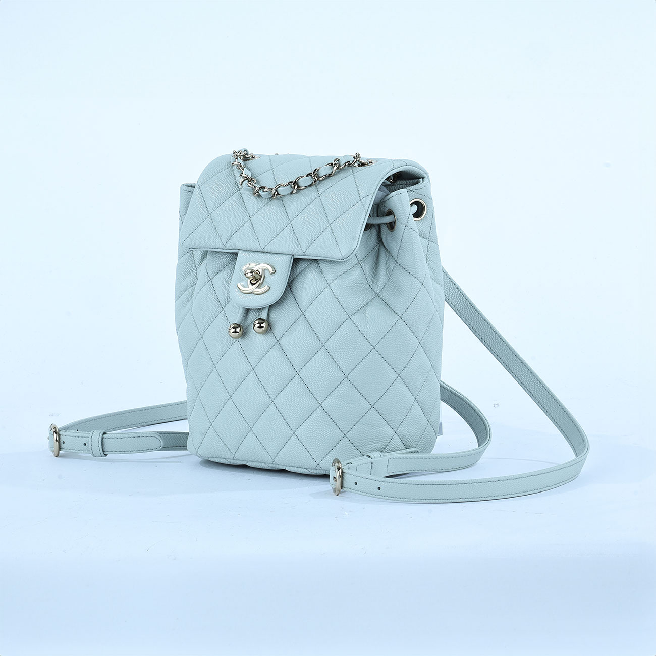 香奈兒 CHANEL 菱格 小型 雙肩 後背包 AS4058 晶片款 淺灰綠荔枝後背包 原廠盒子/防塵袋/台灣購買證明影本