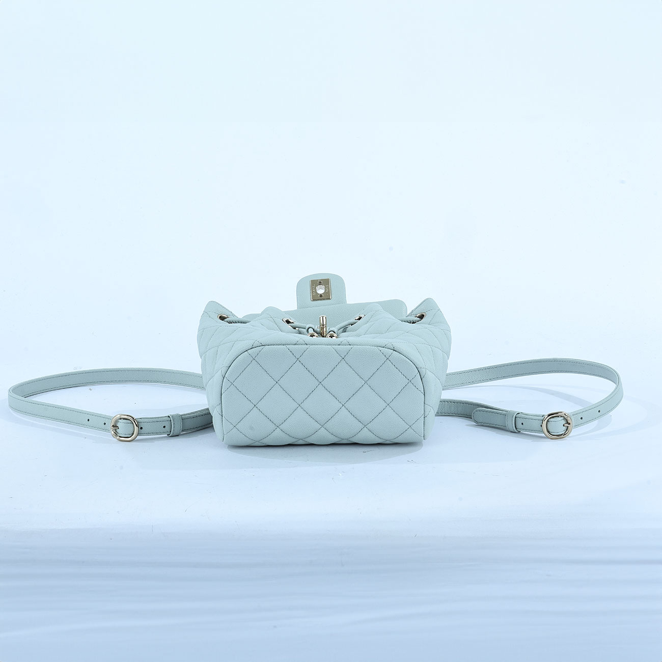 香奈兒 CHANEL 菱格 小型 雙肩 後背包 AS4058 晶片款 淺灰綠荔枝後背包 原廠盒子/防塵袋/台灣購買證明影本