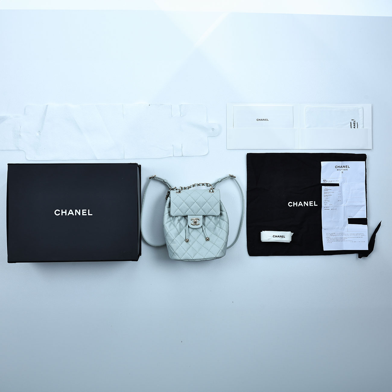 香奈兒 CHANEL 菱格 小型 雙肩 後背包 AS4058 晶片款 淺灰綠荔枝後背包 原廠盒子/防塵袋/台灣購買證明影本