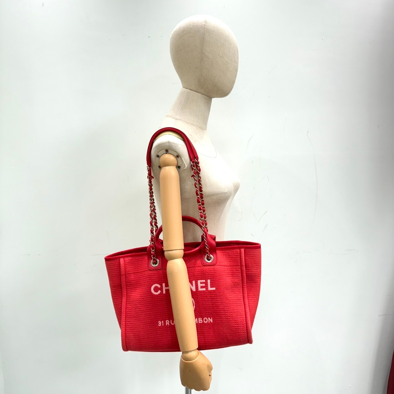 香奈兒 CHANEL 海灘包  晶片款 　橘紅帆布沙灘包小號 防塵袋