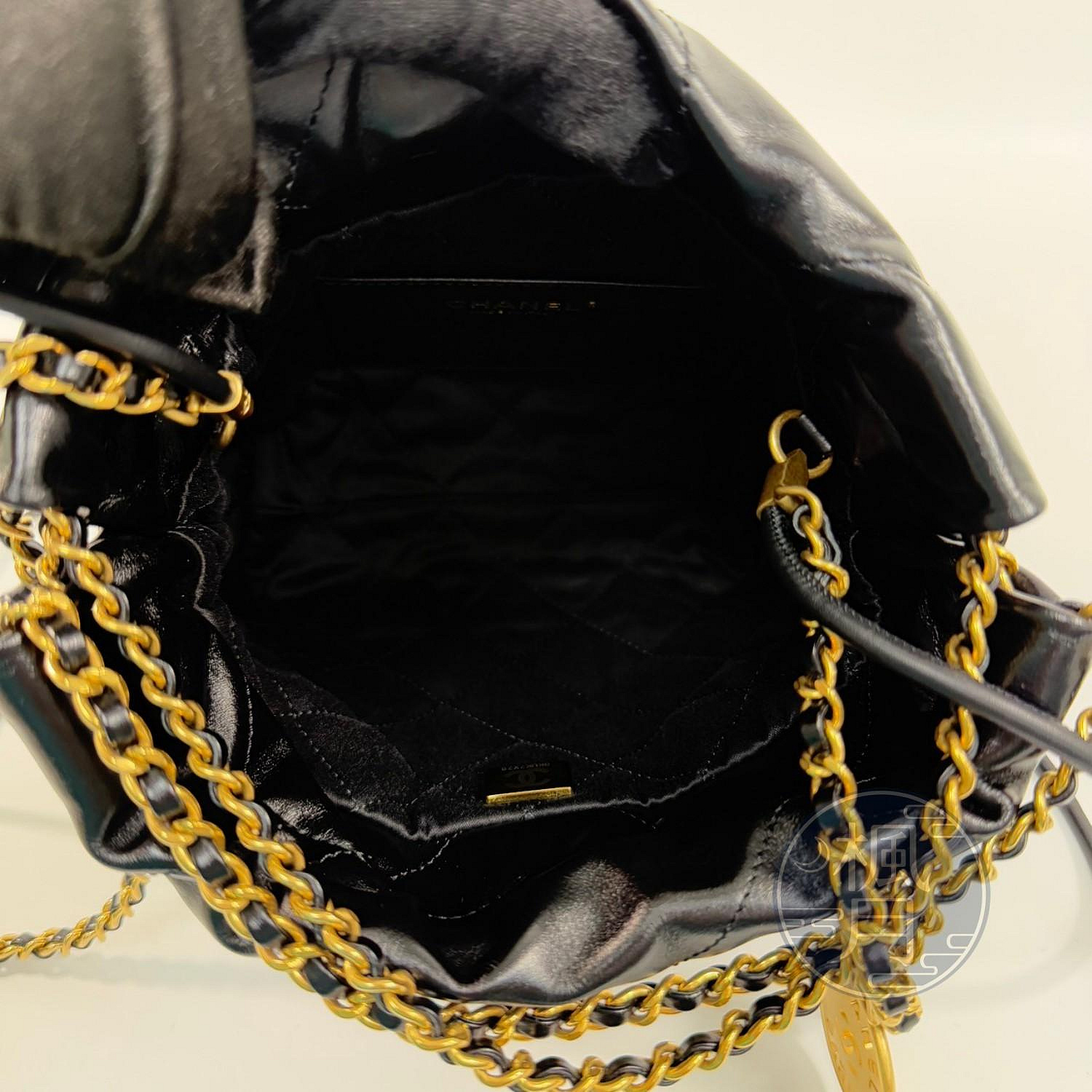 香奈兒 CHANEL 22 Mini 迷你 束口 肩背包  晶片款 　黑金22包 MINI 原廠盒子/防塵袋