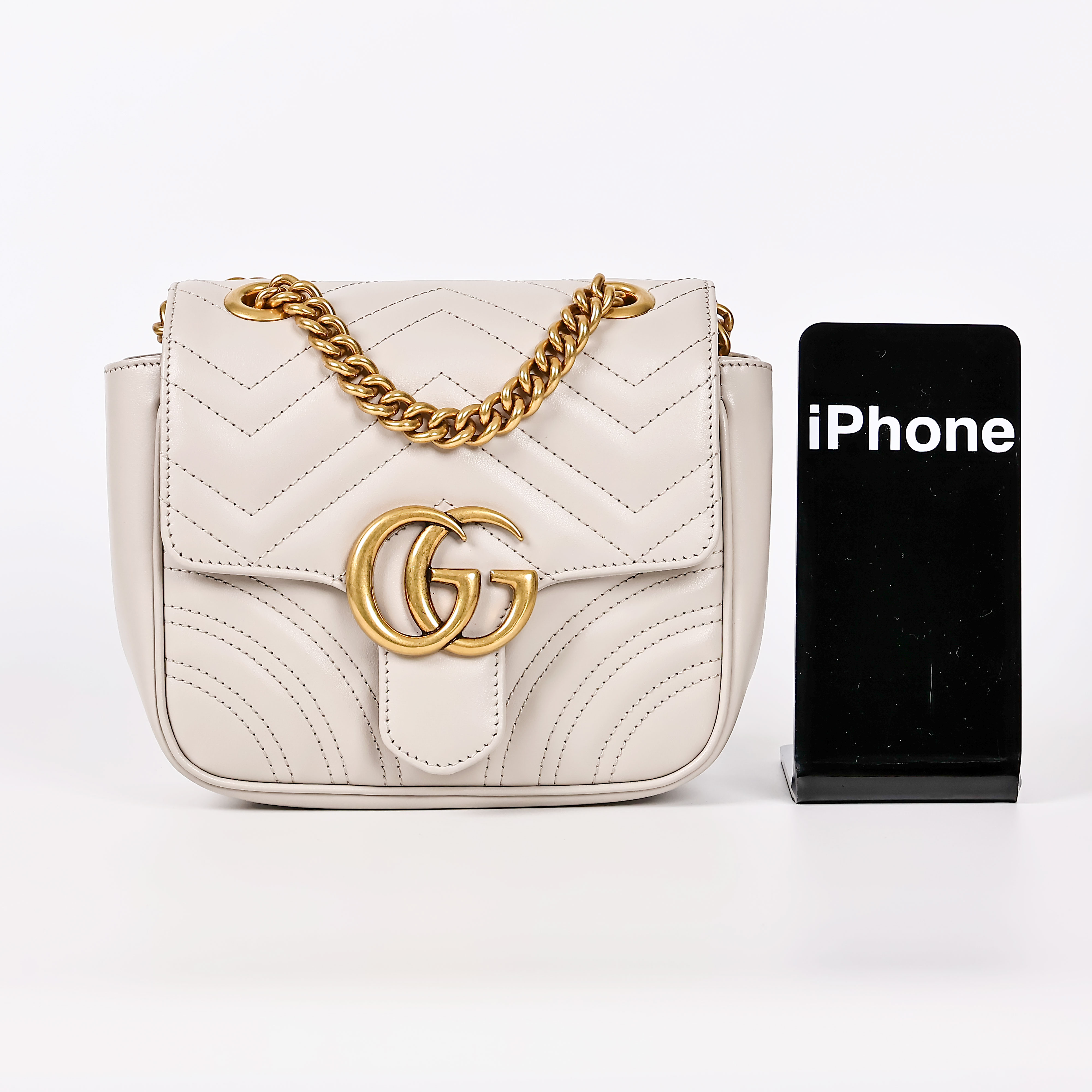 古馳 GUCCI Marmont 方胖子 肩背包 739682 米MARMONT肩背包 原廠盒子/防塵袋/購買證明影本