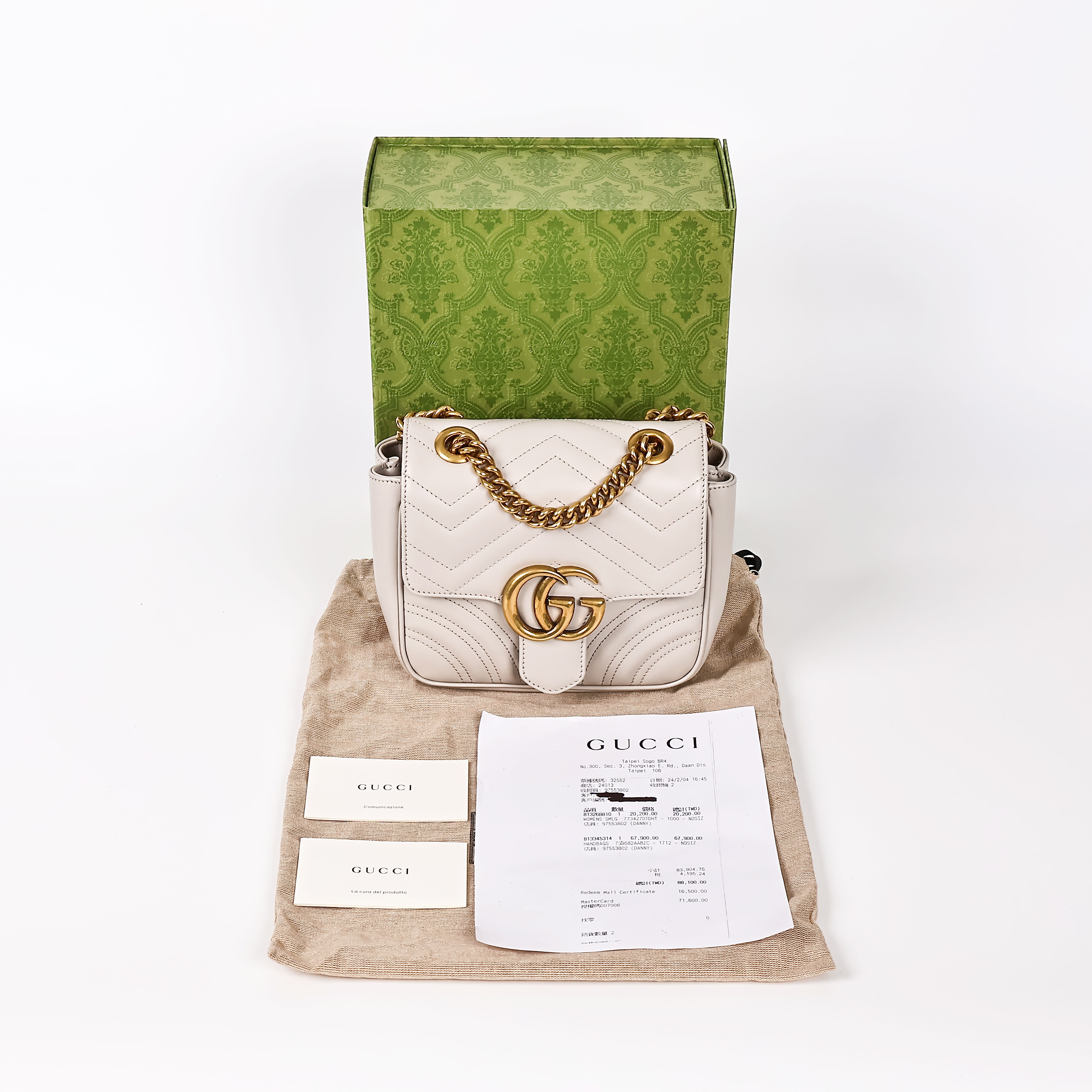 古馳 GUCCI Marmont 方胖子 肩背包 739682 米MARMONT肩背包 原廠盒子/防塵袋/購買證明影本