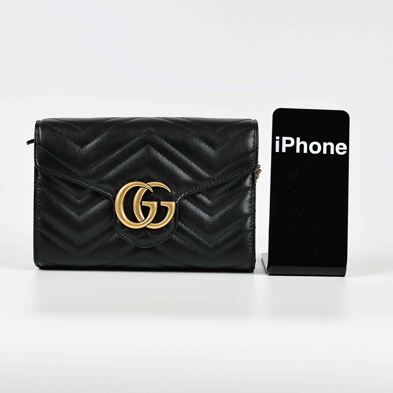 古馳 GUCCI GG Marmont 絎縫 迷你 肩背包 474575 黑MARMONT WOC 防塵袋