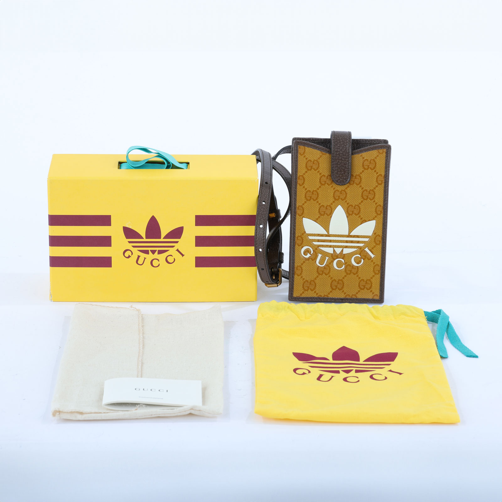 古馳 GUCCI Adidas 聯名 手機包 702203 黃GG聯名手機袋 無附屬品