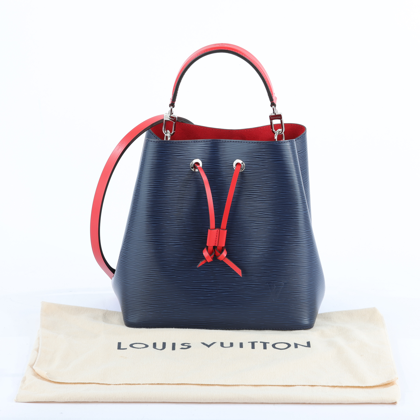 路易威登 LOUIS VUITTON NéoNoé MM 皮革 水桶包 海軍藍/紅色 M45306 深藍壓紋NEONOE MM 防塵袋