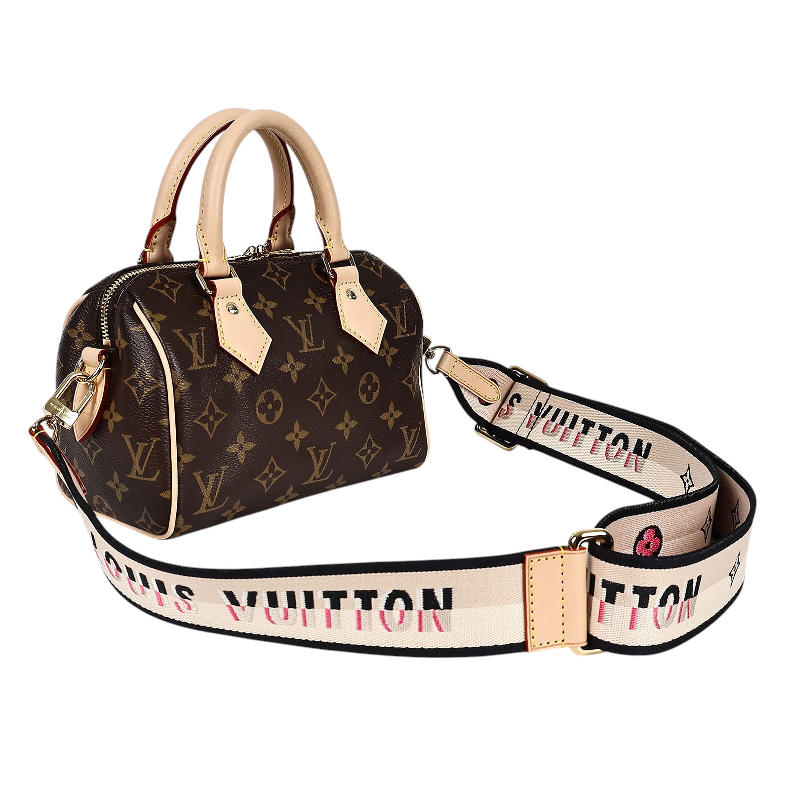 路易威登 LOUIS VUITTON Speedy 20 黑色揹帶 肩背 波士頓包 M45957 晶片款 原花SPEEDY20 防塵袋