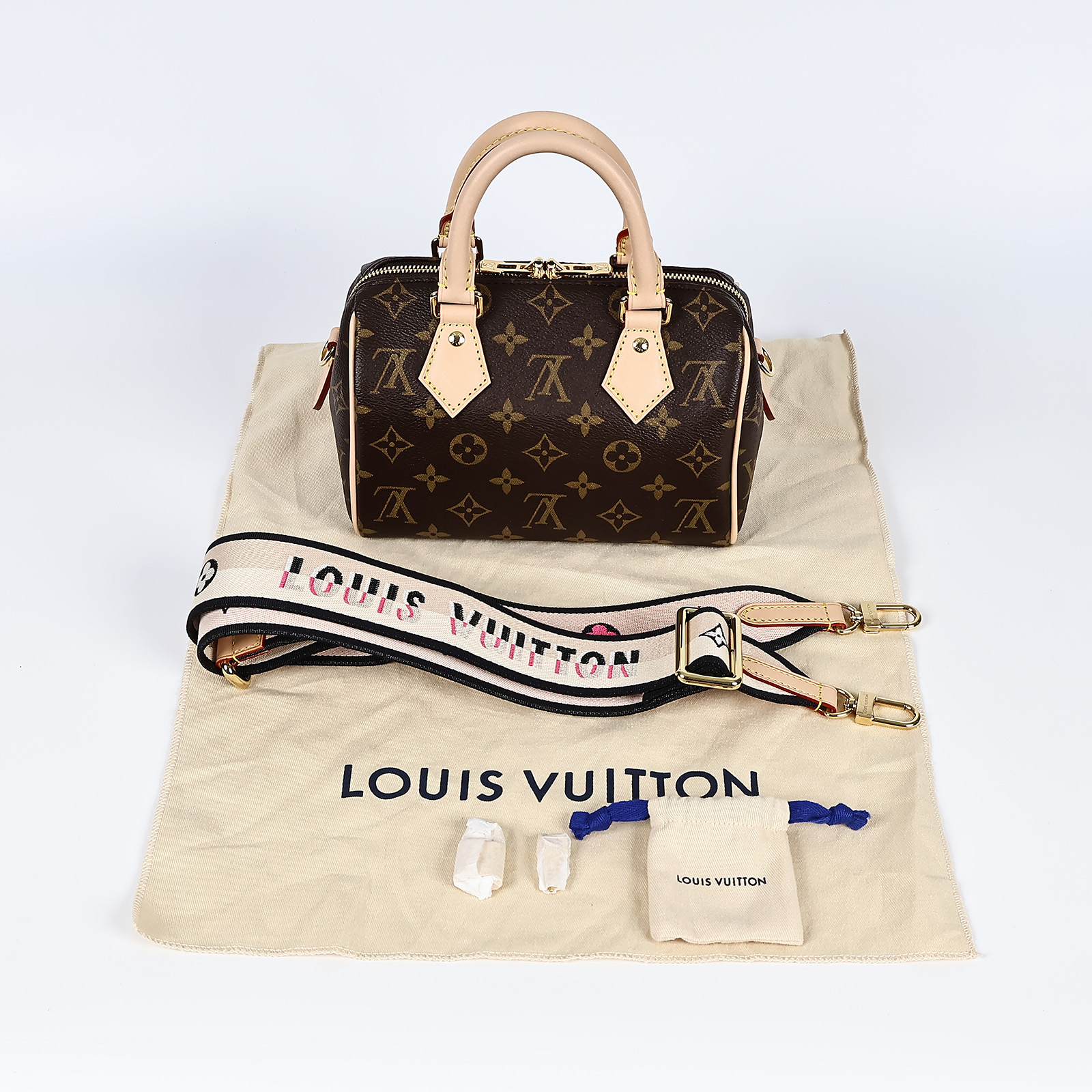 路易威登 LOUIS VUITTON Speedy 20 黑色揹帶 肩背 波士頓包 M45957 晶片款 原花SPEEDY20 防塵袋