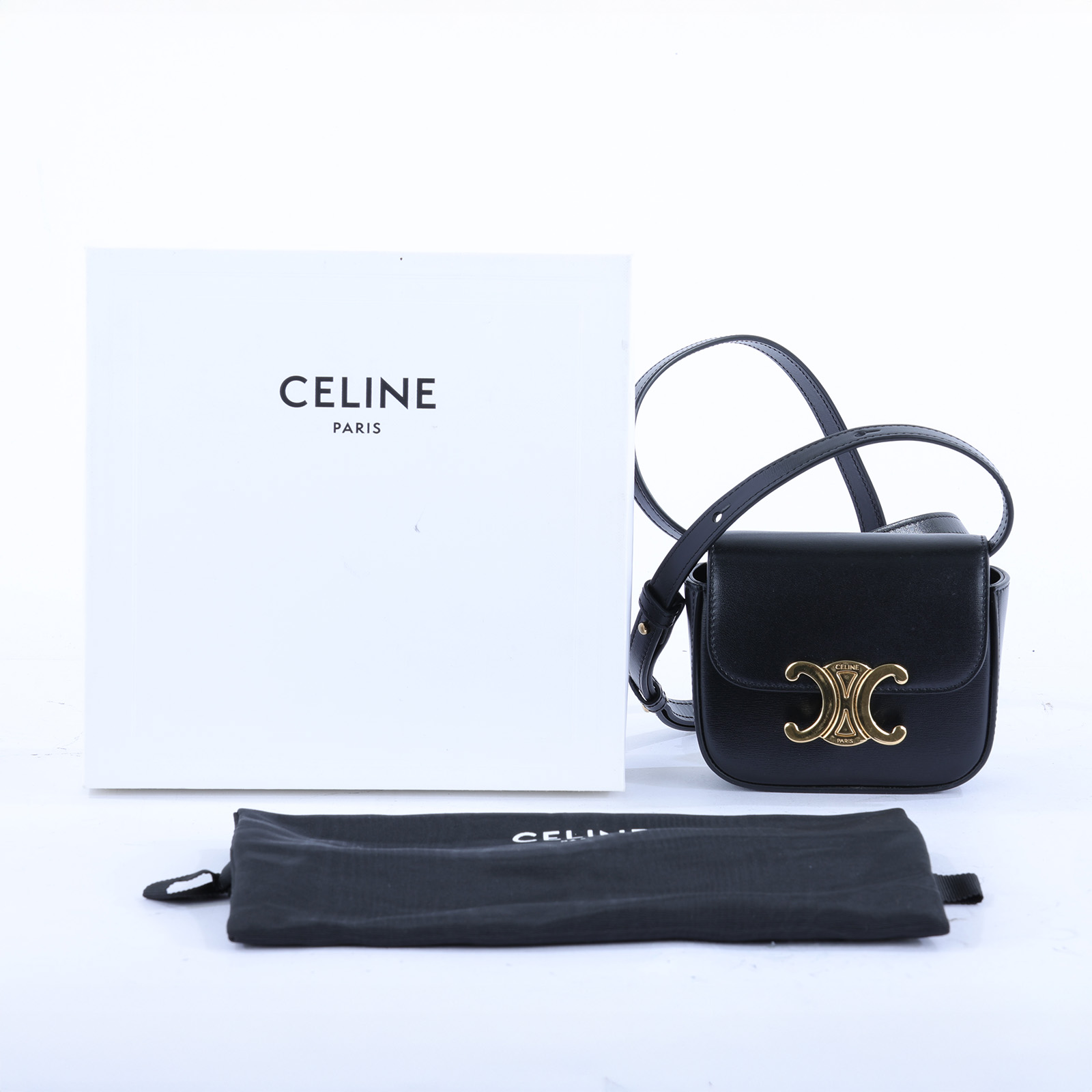 思琳 CELINE Claude 亮澤牛皮革 迷你 手袋 10I513DPV 黑凱旋TRIOMPHE MINI 原廠盒子/防塵袋