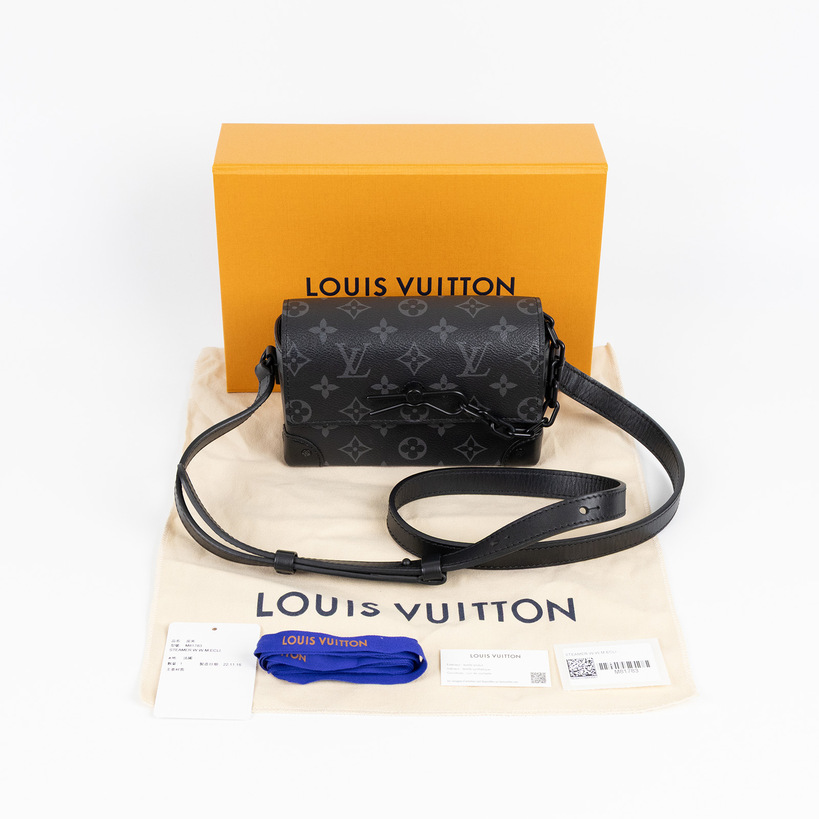 路易威登 LOUIS VUITTON Steamer 隨身錢包 肩背 M81783 晶片款 黑原花STREAMER 原廠盒子/防塵袋