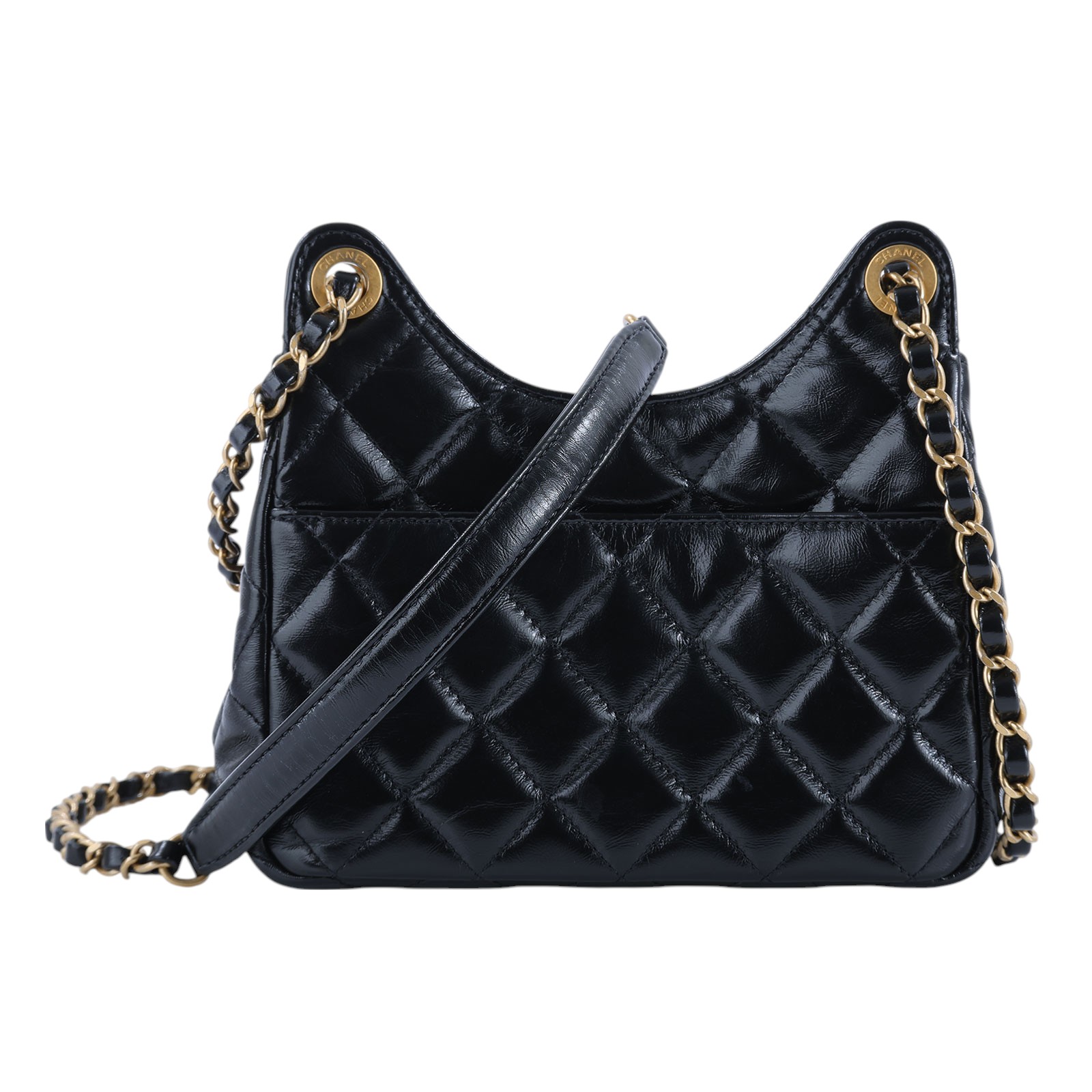 香奈兒 CHANEL 流浪包 菱格紋 鏈帶包 AS4323 晶片款 黑油蠟皮HOBO 原廠盒子/防塵袋/購買證明影本