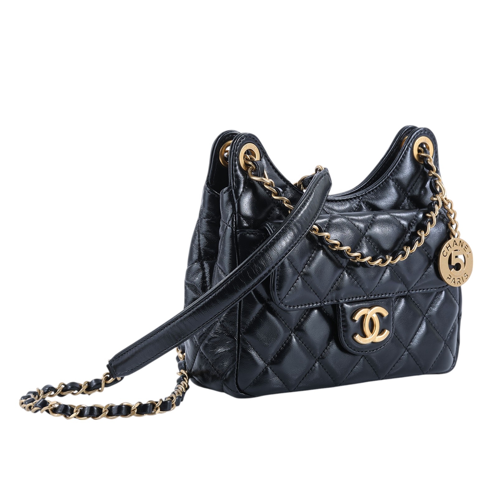 香奈兒 CHANEL 流浪包 菱格紋 鏈帶包 AS4323 晶片款 黑油蠟皮HOBO 原廠盒子/防塵袋/購買證明影本