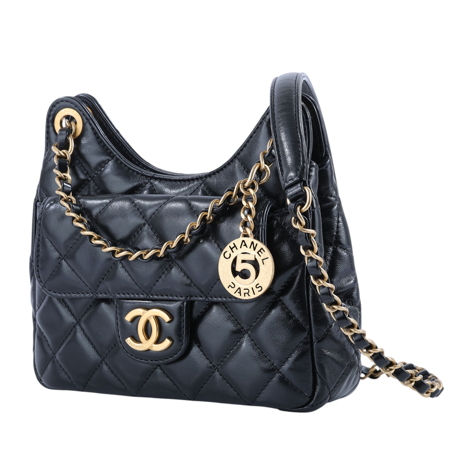 香奈兒 CHANEL 流浪包 菱格紋 鏈帶包 AS4323 晶片款 黑油蠟皮HOBO 原廠盒子/防塵袋/購買證明影本