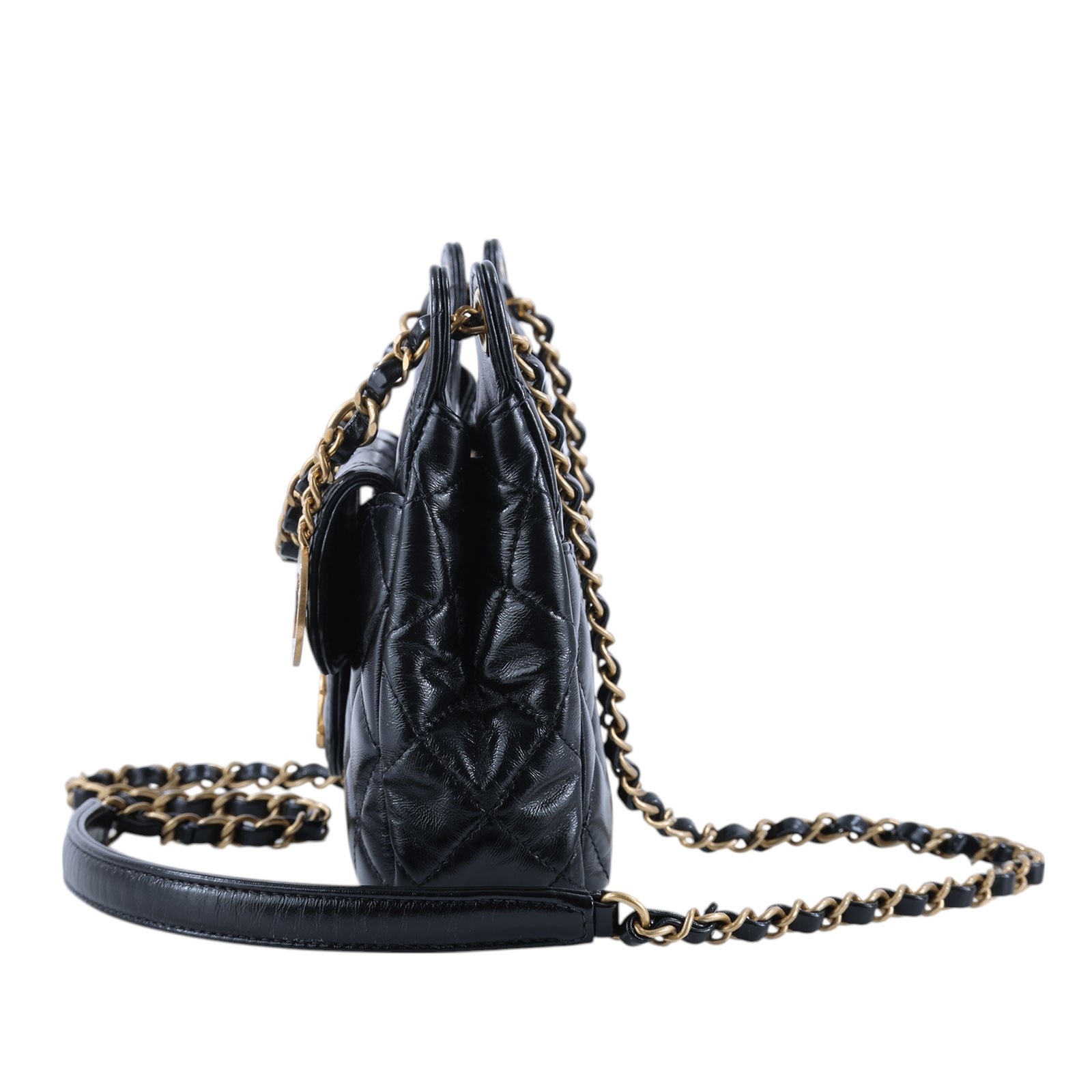 香奈兒 CHANEL 流浪包 菱格紋 鏈帶包 AS4323 晶片款 黑油蠟皮HOBO 原廠盒子/防塵袋/購買證明影本