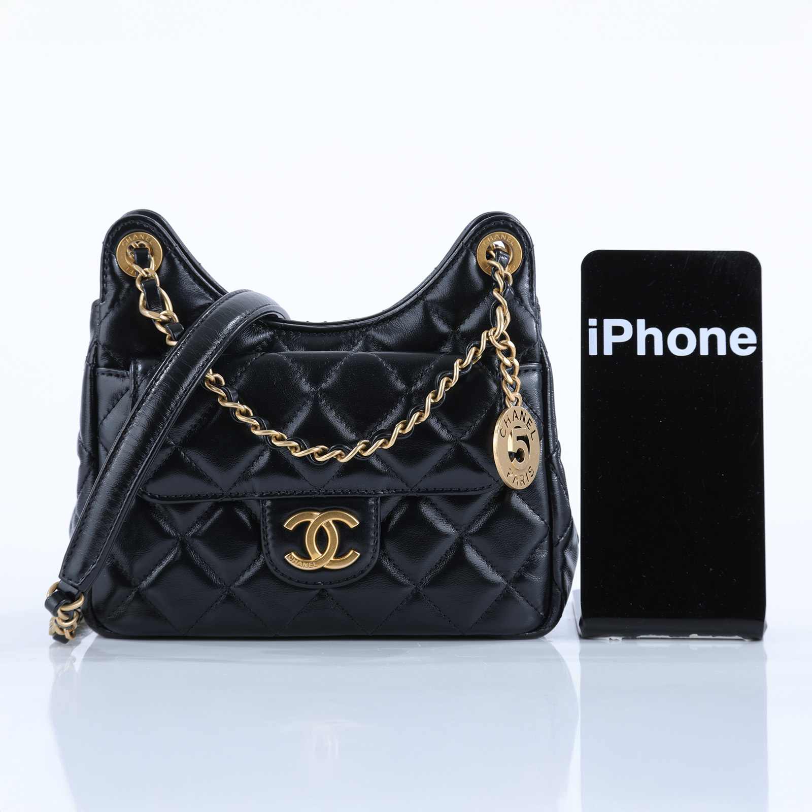 香奈兒 CHANEL 流浪包 菱格紋 鏈帶包 AS4323 晶片款 黑油蠟皮HOBO 原廠盒子/防塵袋/購買證明影本