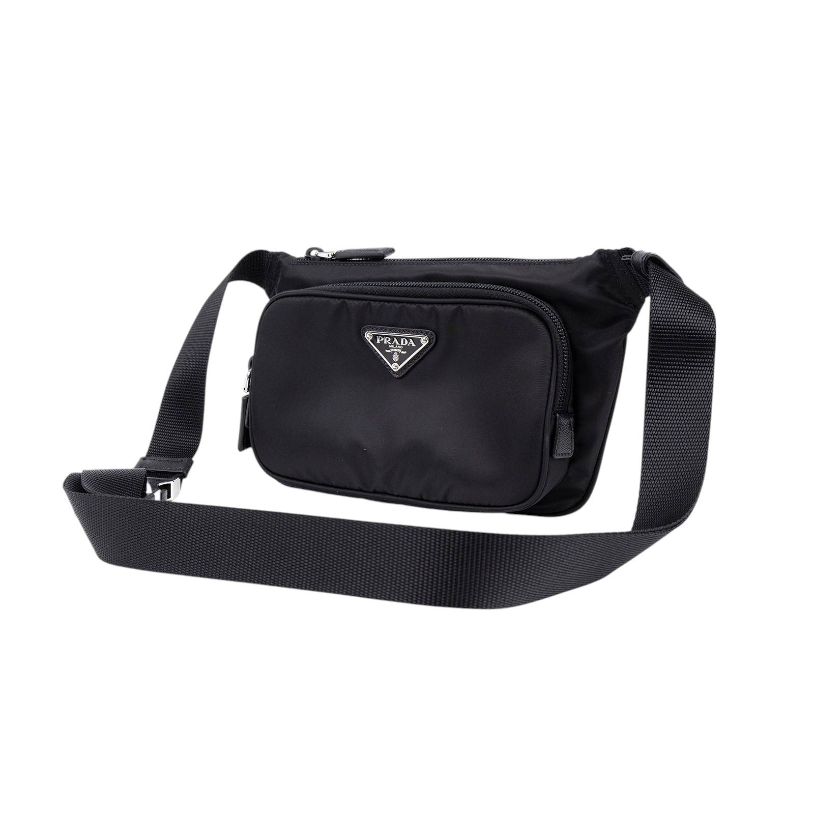 普拉達 PRADA Re-Nylon Saffiano 皮革 肩背袋 2VH128_2DMG 黑RE-NYLON LOGO肩背包 原廠盒子/防塵袋/保證卡