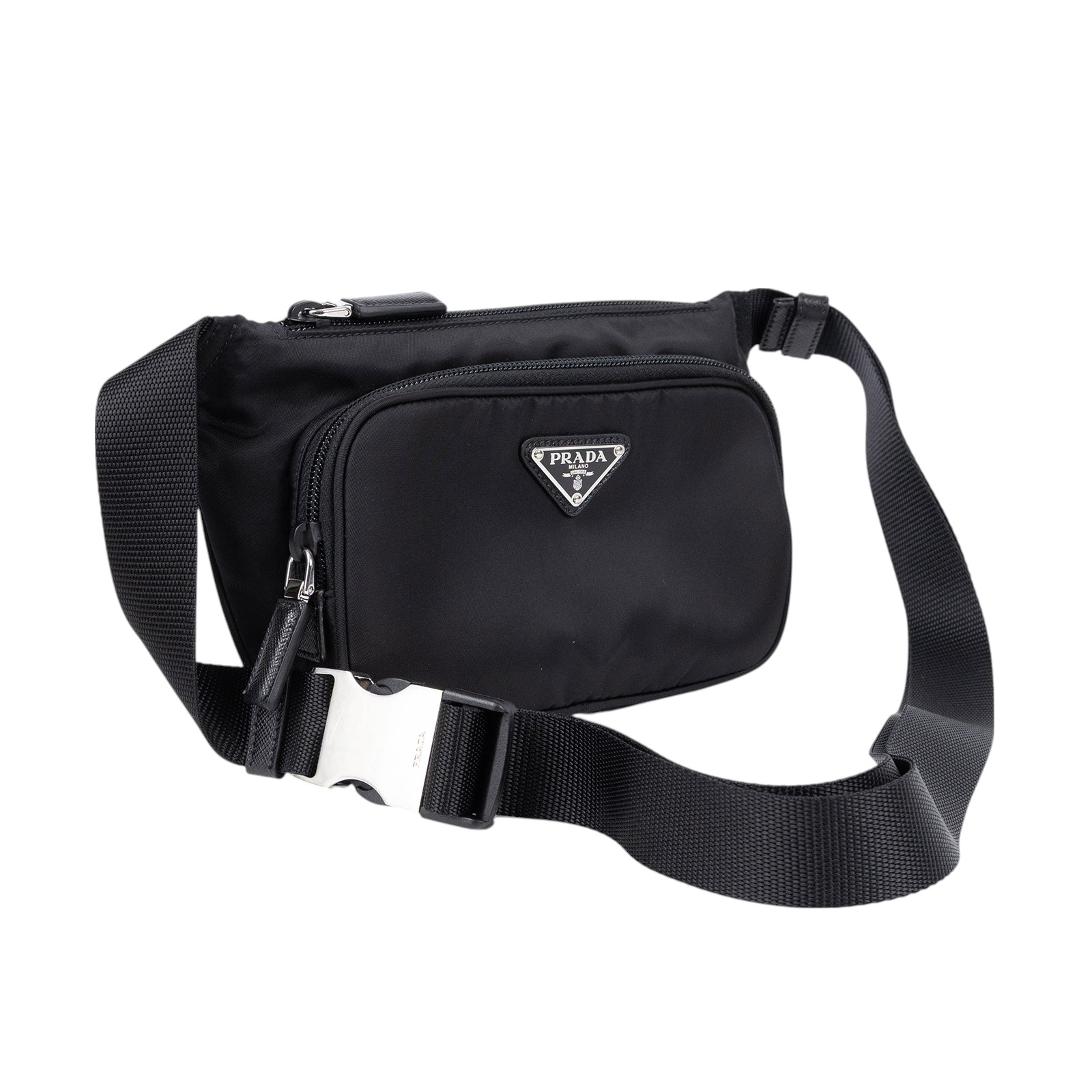 普拉達 PRADA Re-Nylon Saffiano 皮革 肩背袋 2VH128_2DMG 黑RE-NYLON LOGO肩背包 原廠盒子/防塵袋/保證卡