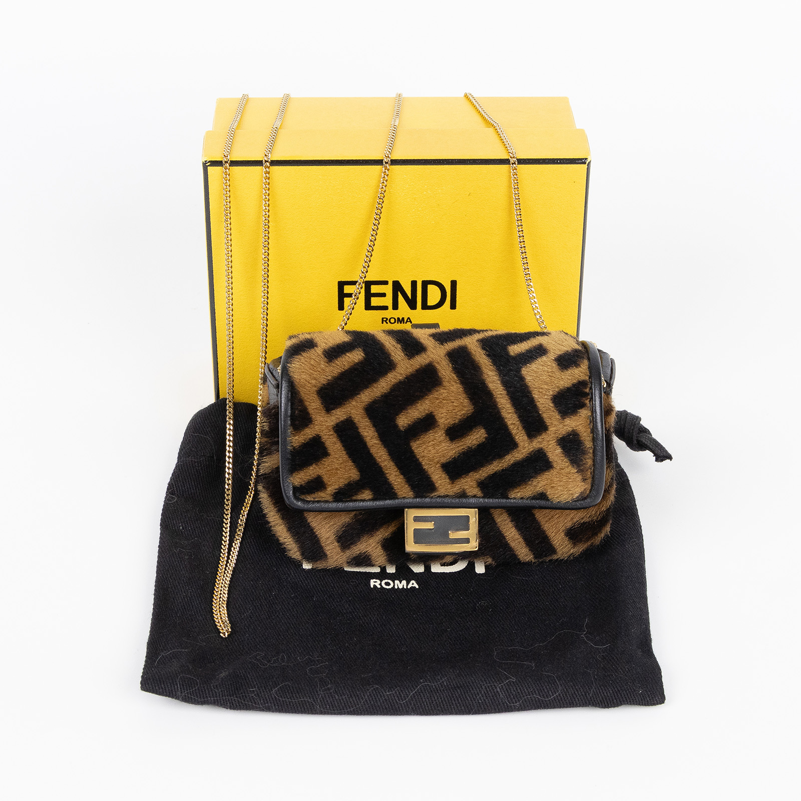 芬迪 FENDI FF Nano Baguette 吊飾 7AR844AEIV 深棕毛毛超迷你BAGUETTE法棍包 防塵袋/原廠盒子
