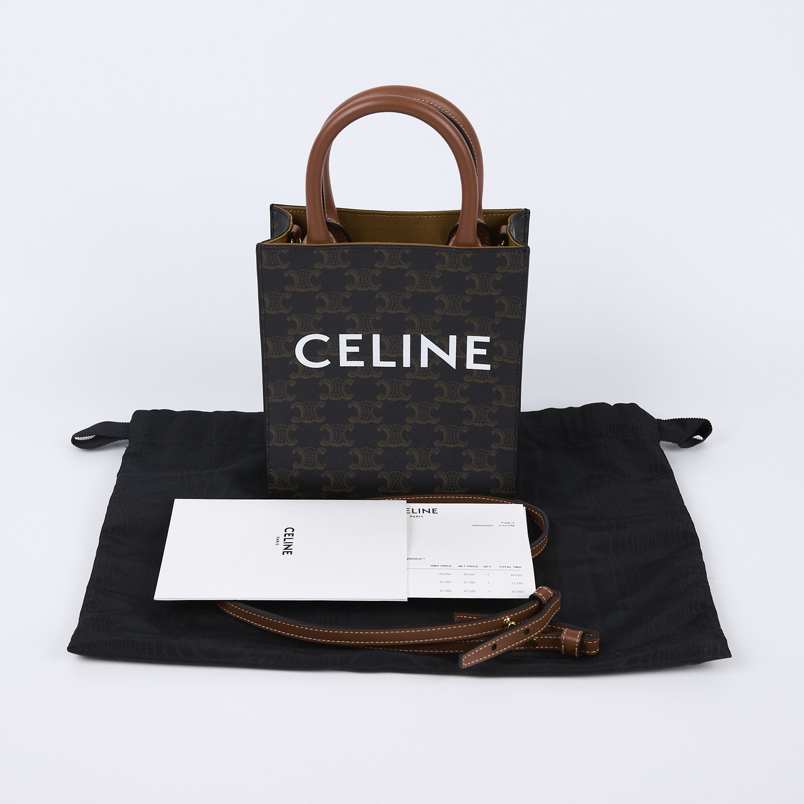 思琳 CELINE Triomphe帆布 迷你 直式 Cabas 肩背 手提包 194372BZK 凱旋門直立CABAS MINI 防塵袋/購買證明