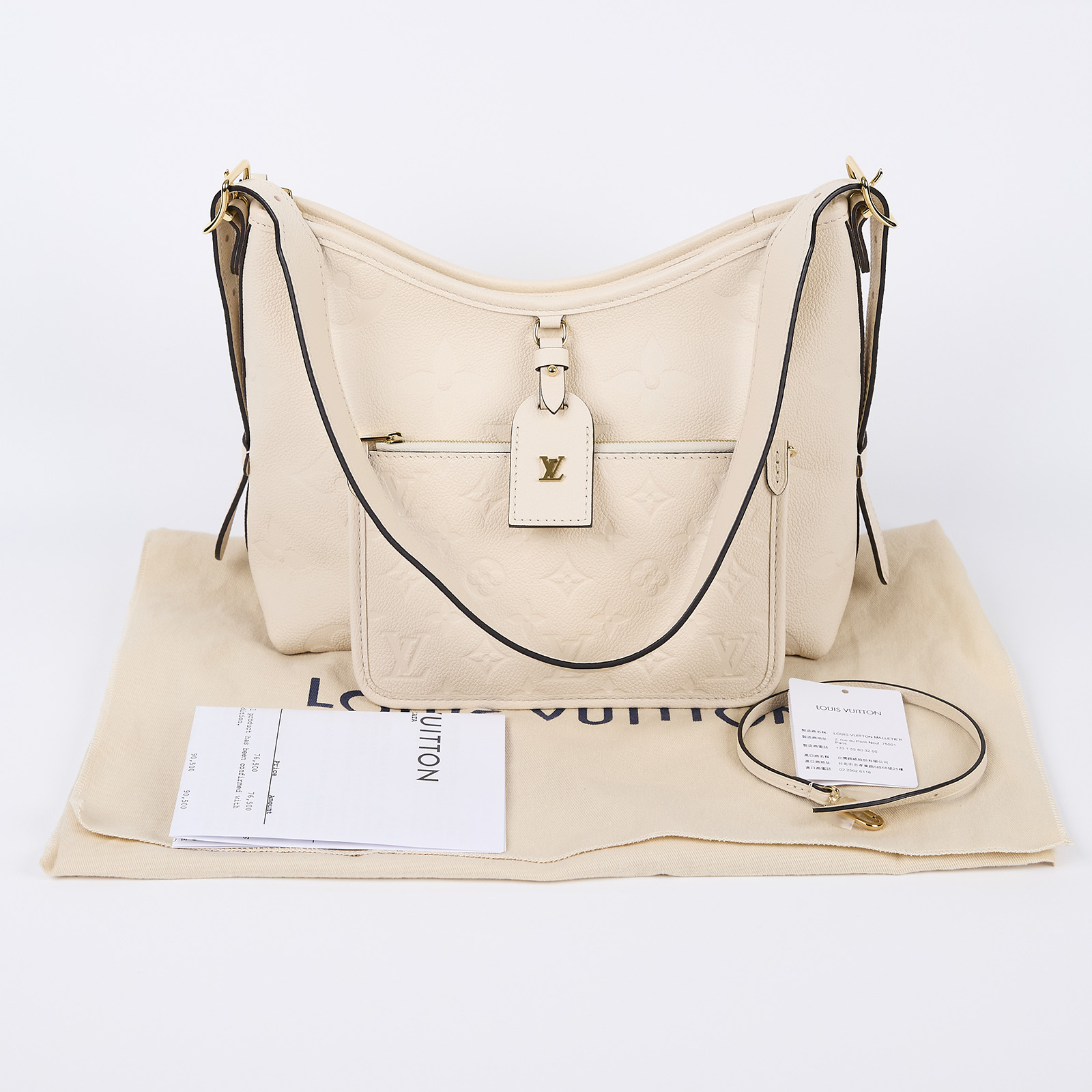 路易威登 LOUIS VUITTON CarryAll PM  奶油色 牛皮 肩背包 M46293 晶片款 白CARRYALL PM 防塵袋/購買證明影本