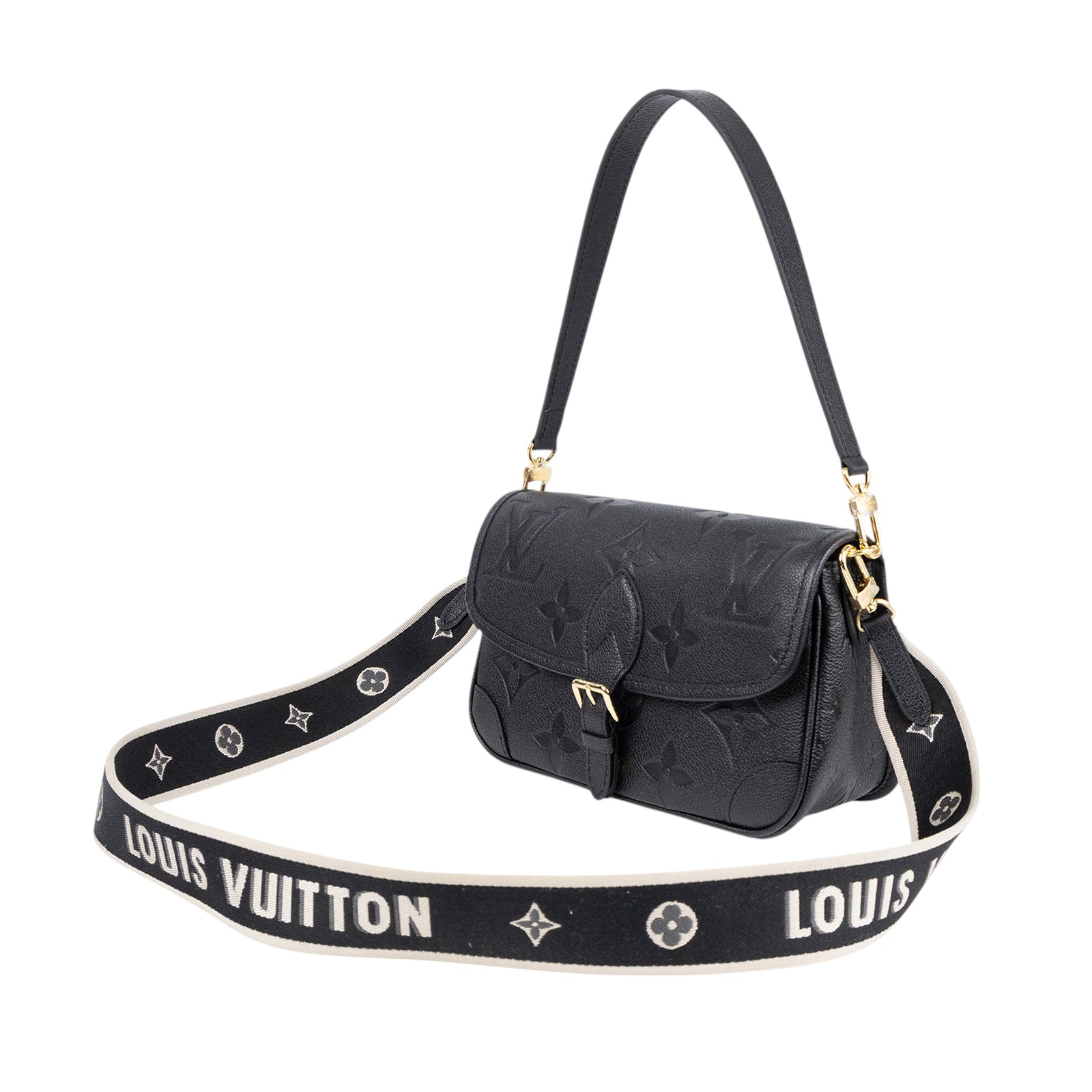 路易威登 LOUIS VUITTON Diane 腋下包法棍 單肩背包 黑色 M46386 晶片款 黑大原花壓紋DIANE 防塵袋/購買證明影本/背帶