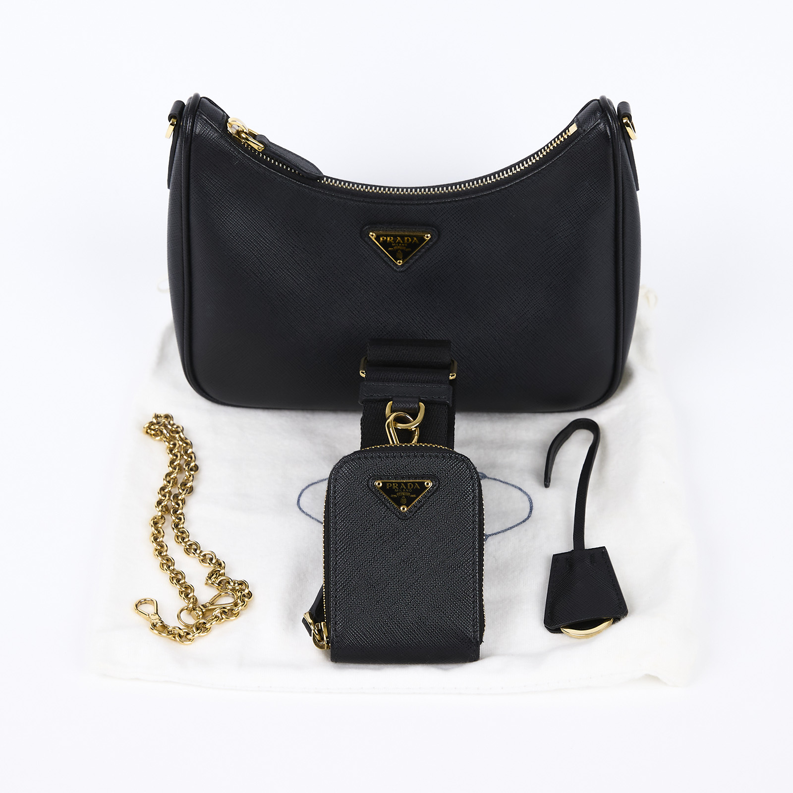 普拉達 PRADA Re-Edition 2005 Saffiano皮革手袋 1BH204_NZV 黑色皮革三合一 防塵袋