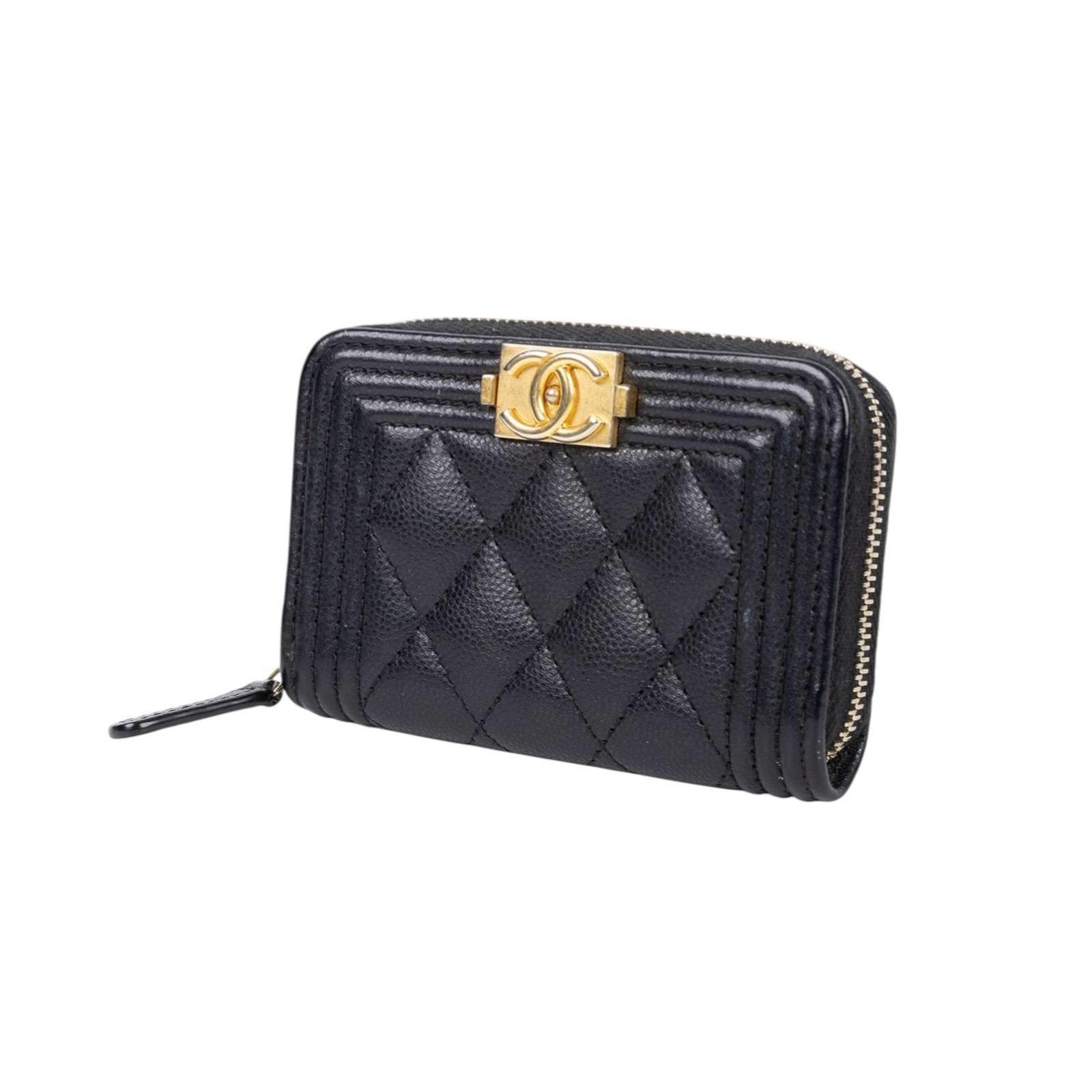 香奈兒 CHANEL BOY 拉鍊 零錢包 A80602 B01490 黑色荔枝BOY拉鍊卡包 原廠盒子/防塵袋/購買證明影本