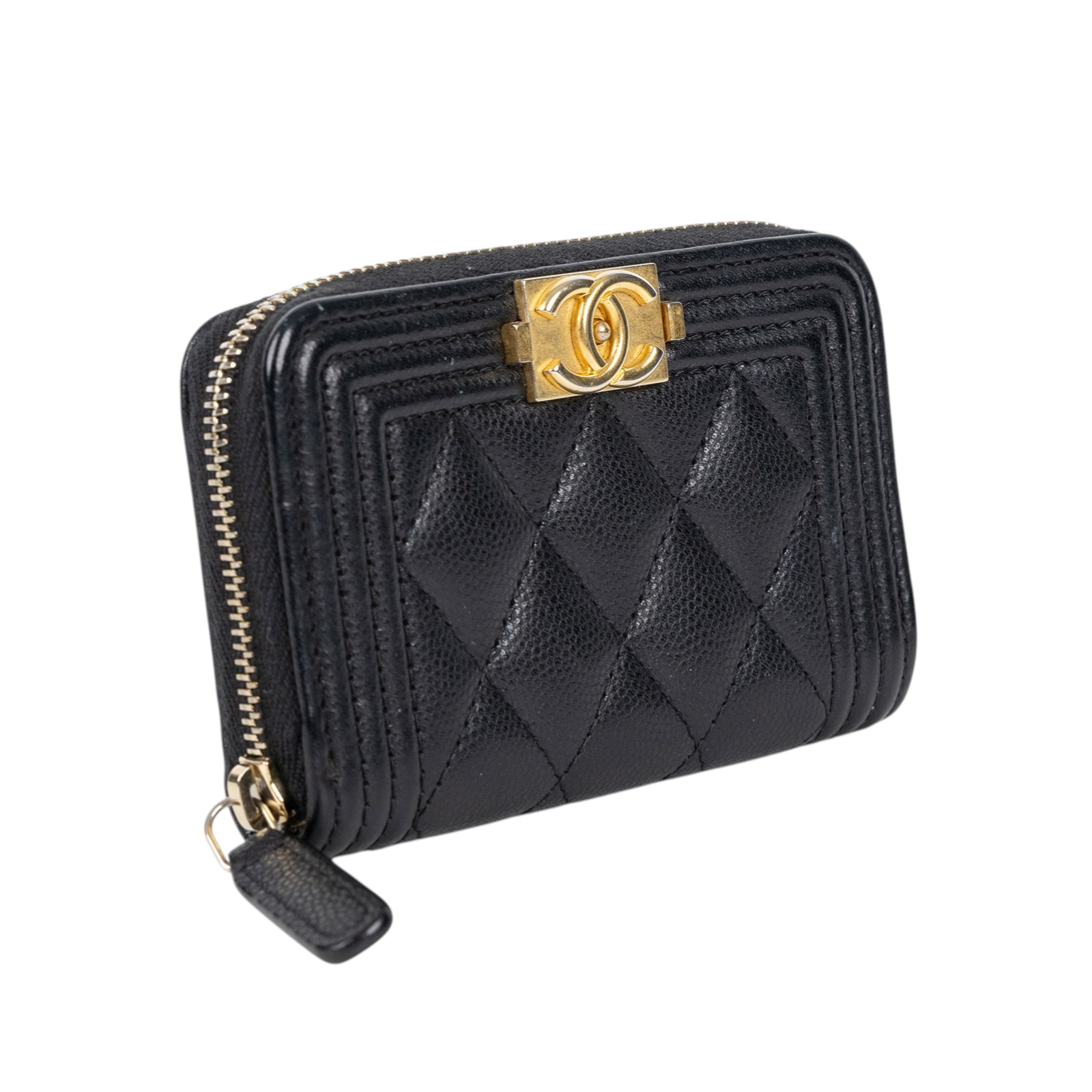 香奈兒 CHANEL BOY 拉鍊 零錢包 A80602 B01490 黑色荔枝BOY拉鍊卡包 原廠盒子/防塵袋/購買證明影本