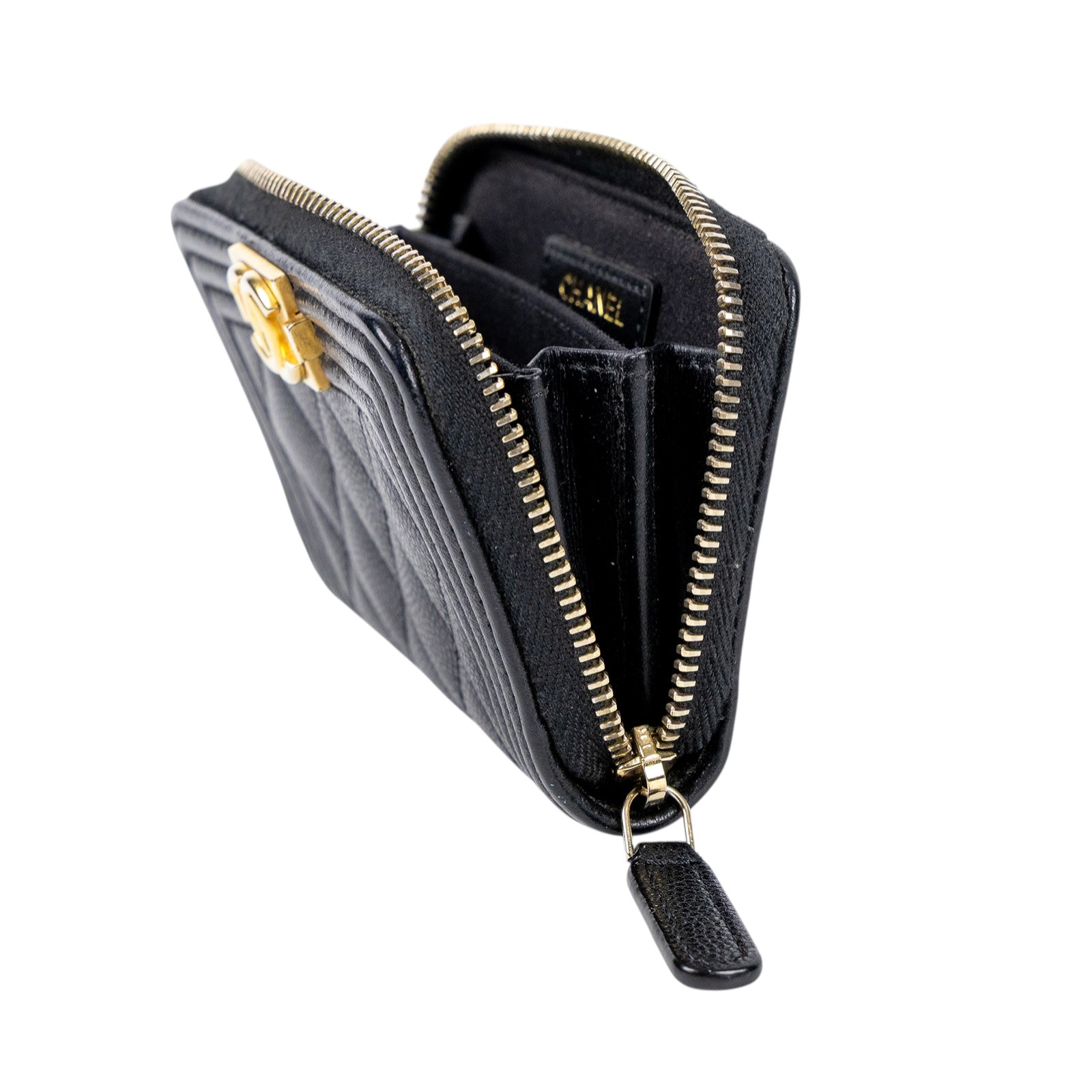 香奈兒 CHANEL BOY 拉鍊 零錢包 A80602 B01490 黑色荔枝BOY拉鍊卡包 原廠盒子/防塵袋/購買證明影本