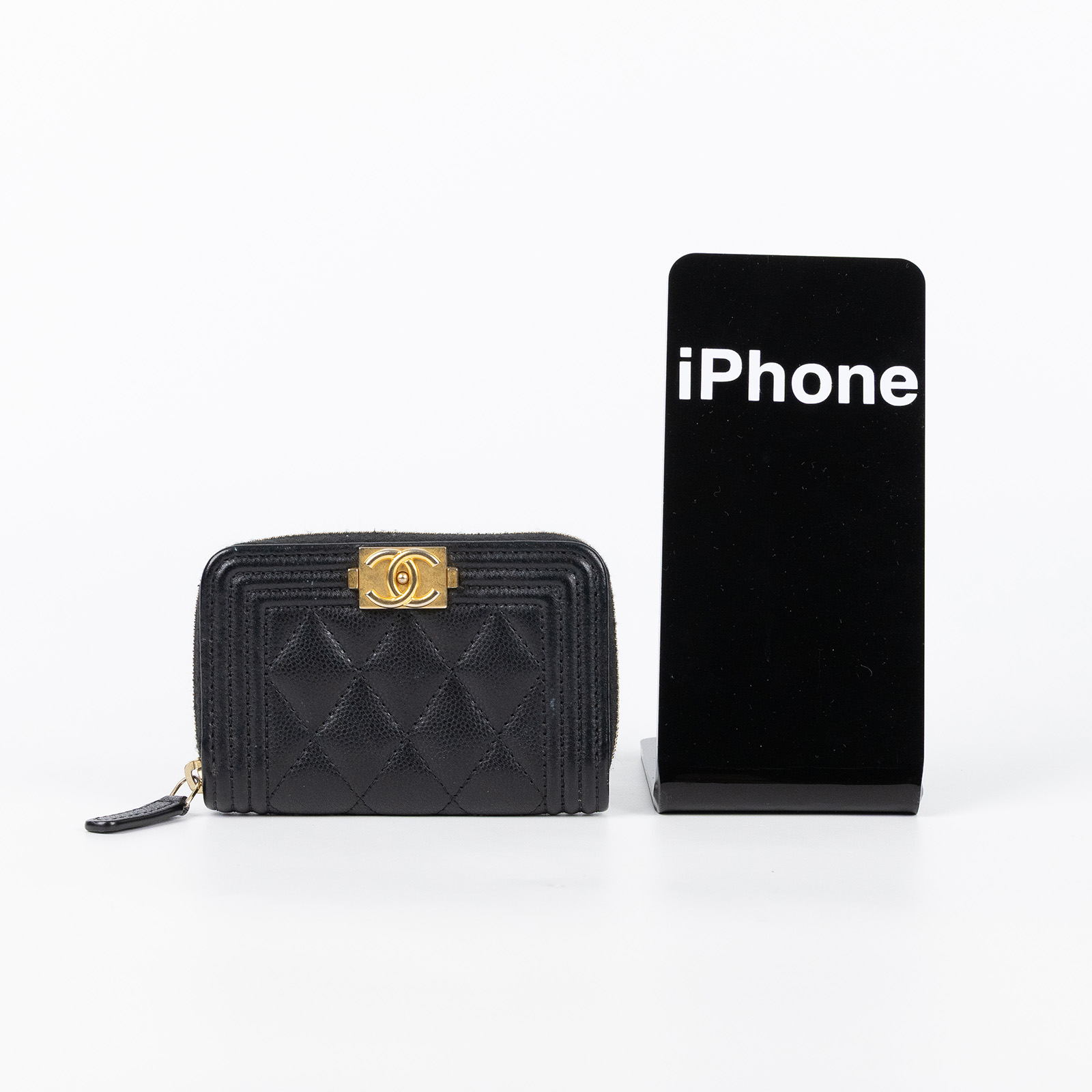 香奈兒 CHANEL BOY 拉鍊 零錢包 A80602 B01490 黑色荔枝BOY拉鍊卡包 原廠盒子/防塵袋/購買證明影本