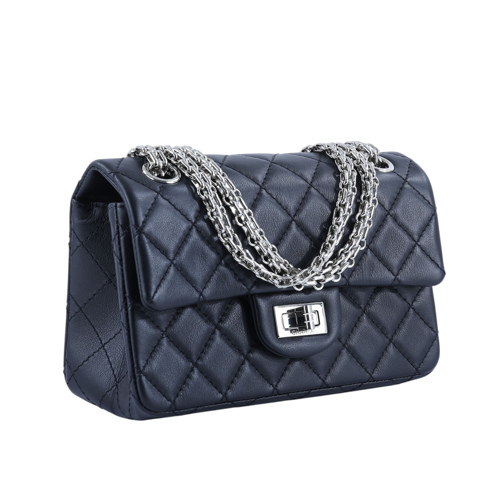 香奈兒 CHANEL 2.55 迷你 口蓋包 AS0874 Y04634 晶片款 黑銀2.55 MINI 防塵袋