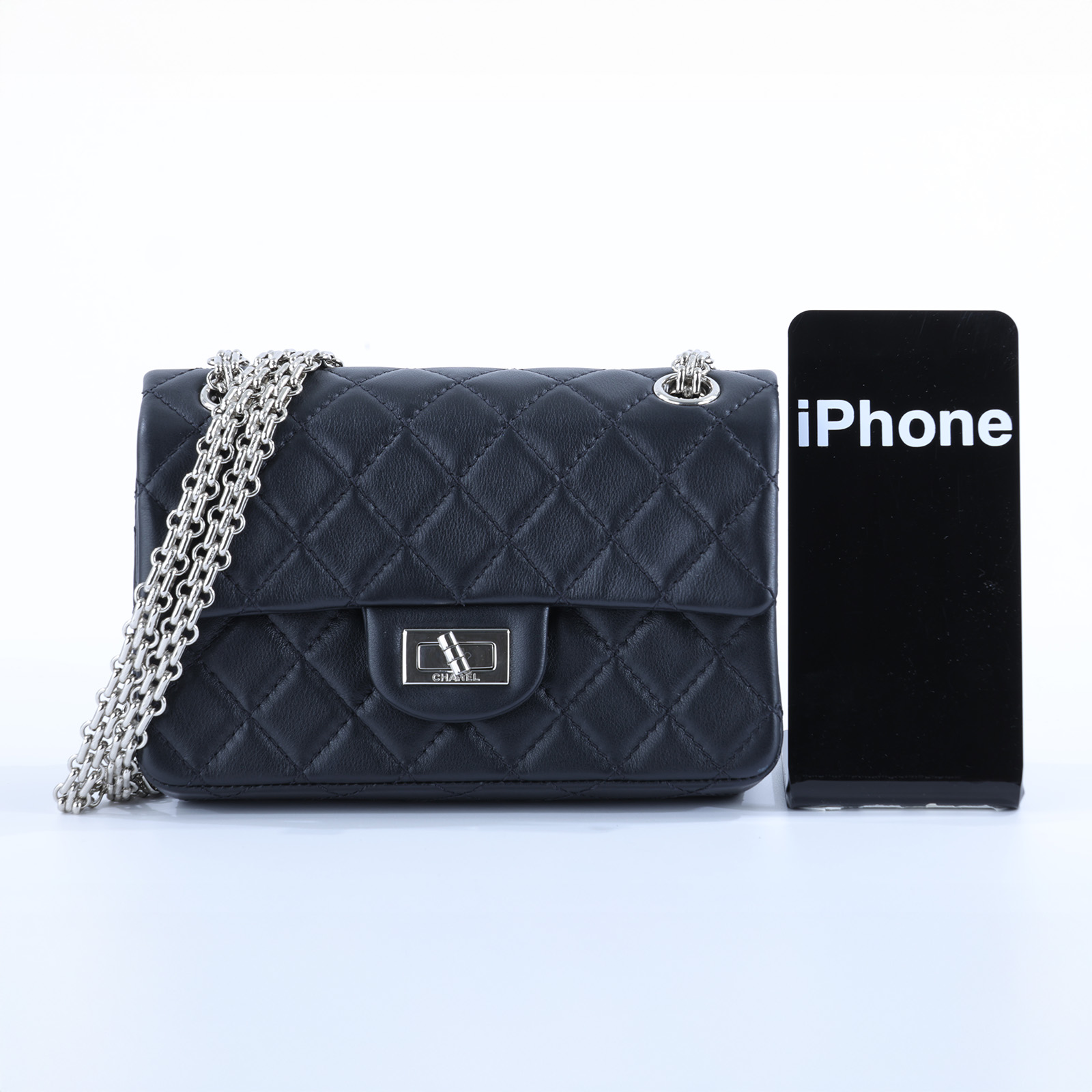 香奈兒 CHANEL 2.55 迷你 口蓋包 AS0874 Y04634 晶片款 黑銀2.55 MINI 防塵袋