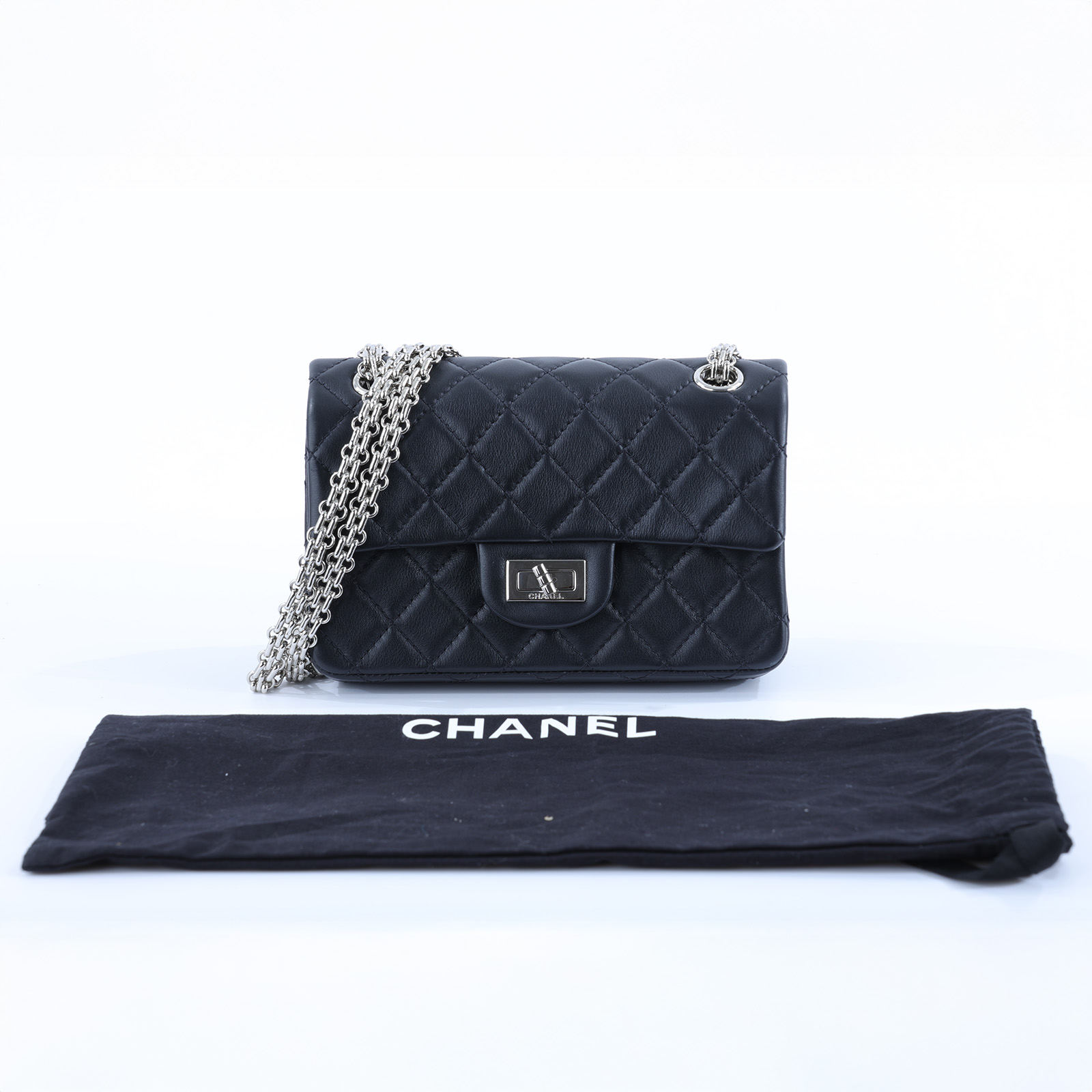 香奈兒 CHANEL 2.55 迷你 口蓋包 AS0874 Y04634 晶片款 黑銀2.55 MINI 防塵袋