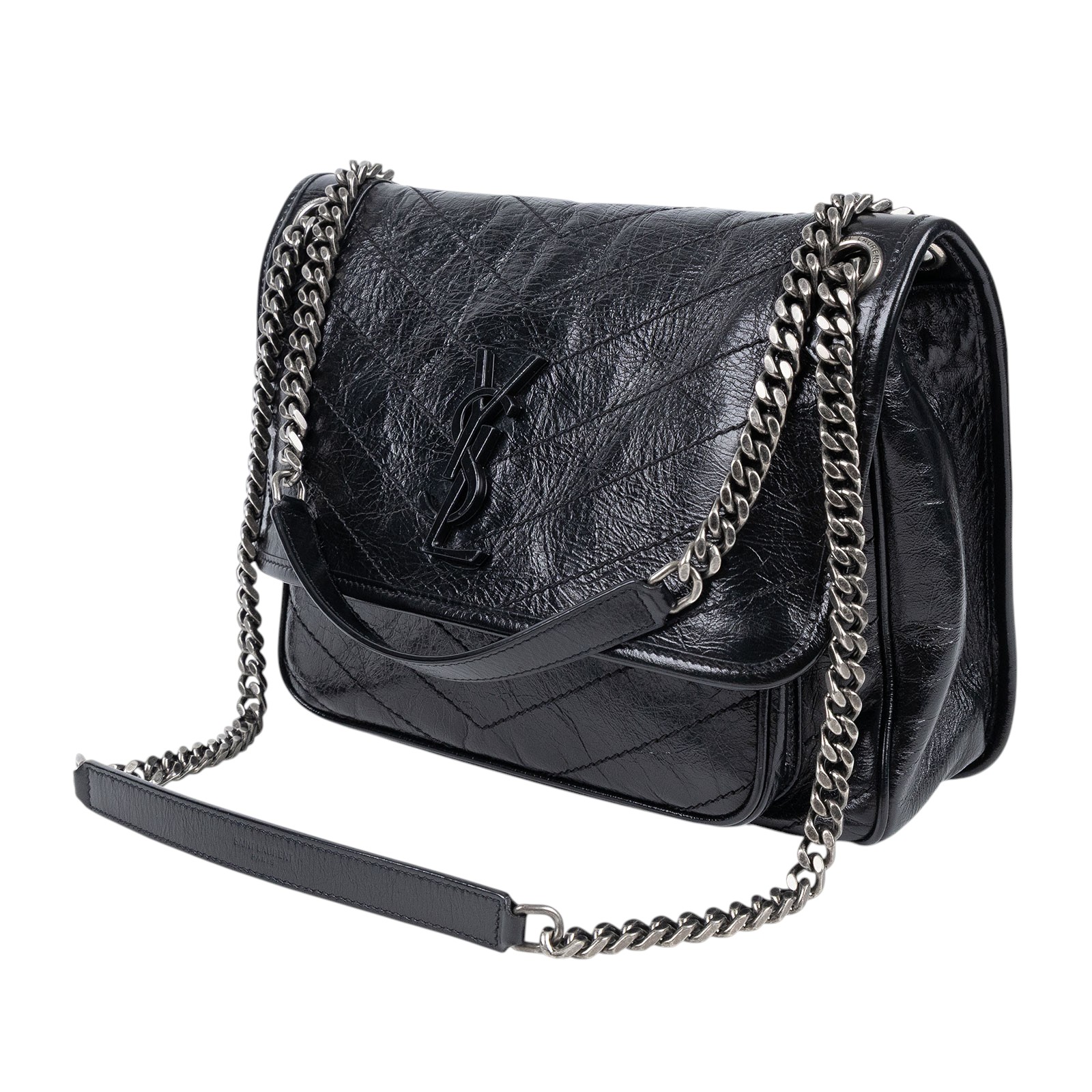 聖羅蘭 YSL SAINT LAURENT Niki 復古皮革 中型手袋 6331580EN04 黑NIKI中號 原廠盒子/防塵袋/購買證明