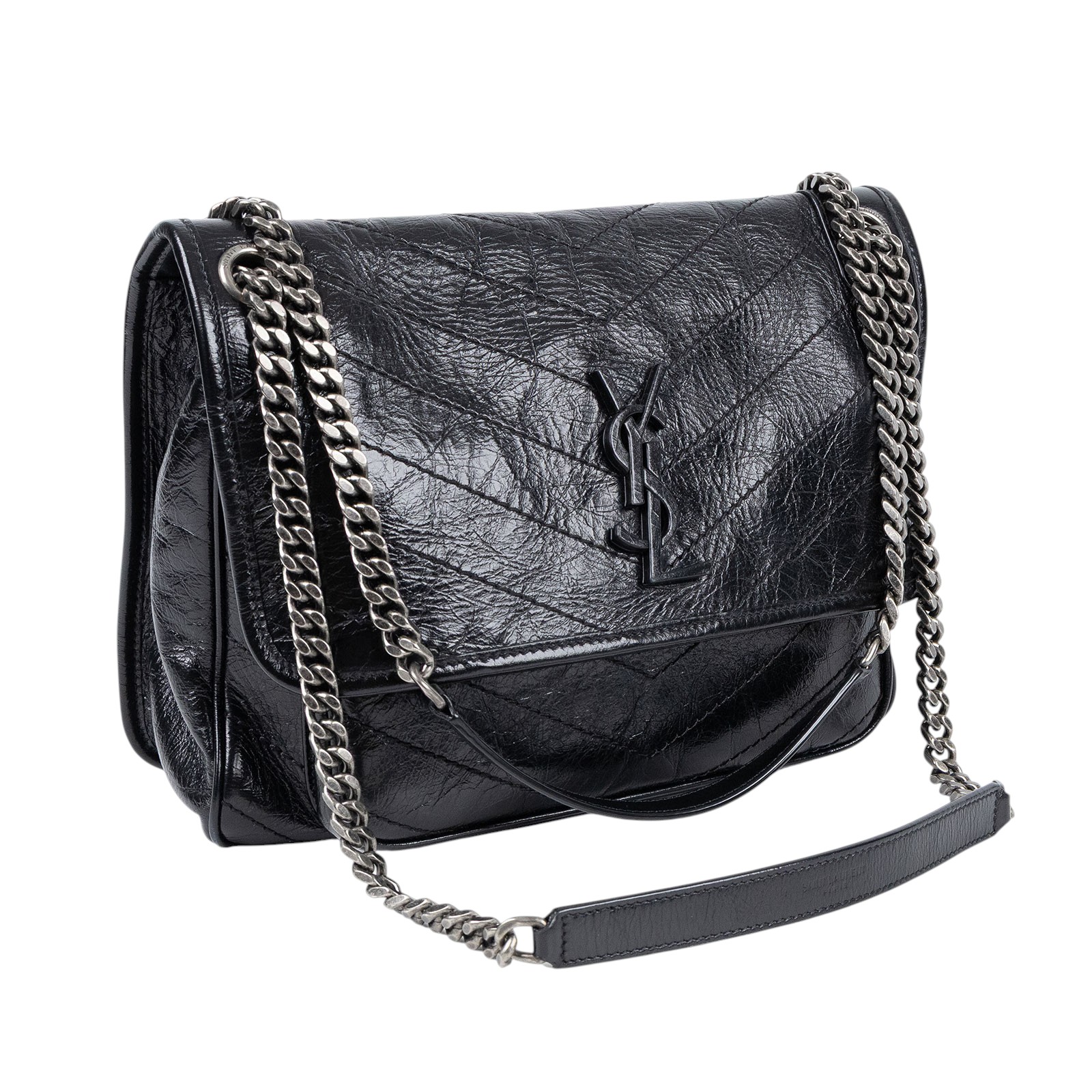 聖羅蘭 YSL SAINT LAURENT Niki 復古皮革 中型手袋 6331580EN04 黑NIKI中號 原廠盒子/防塵袋/購買證明