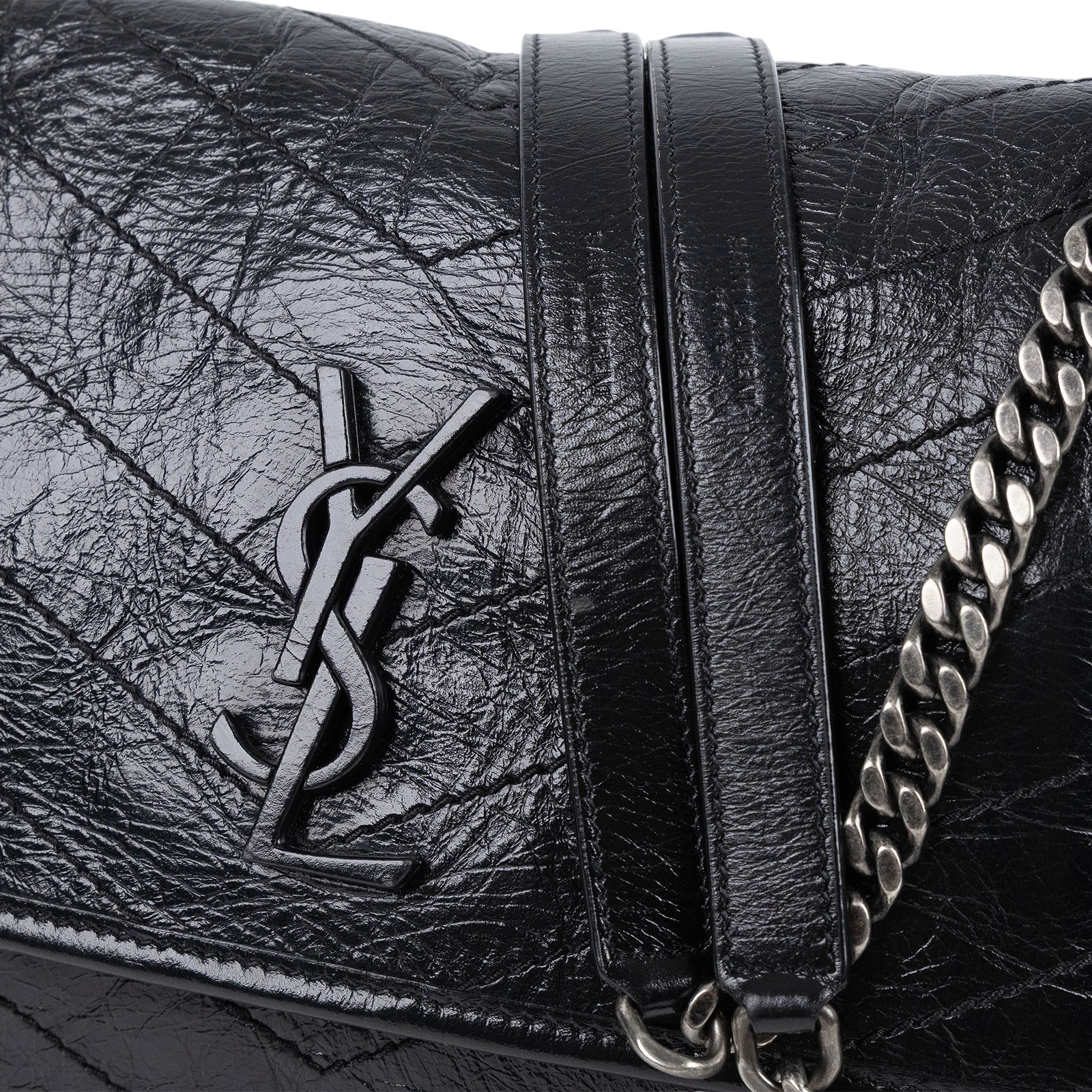 聖羅蘭 YSL SAINT LAURENT Niki 復古皮革 中型手袋 6331580EN04 黑NIKI中號 原廠盒子/防塵袋/購買證明