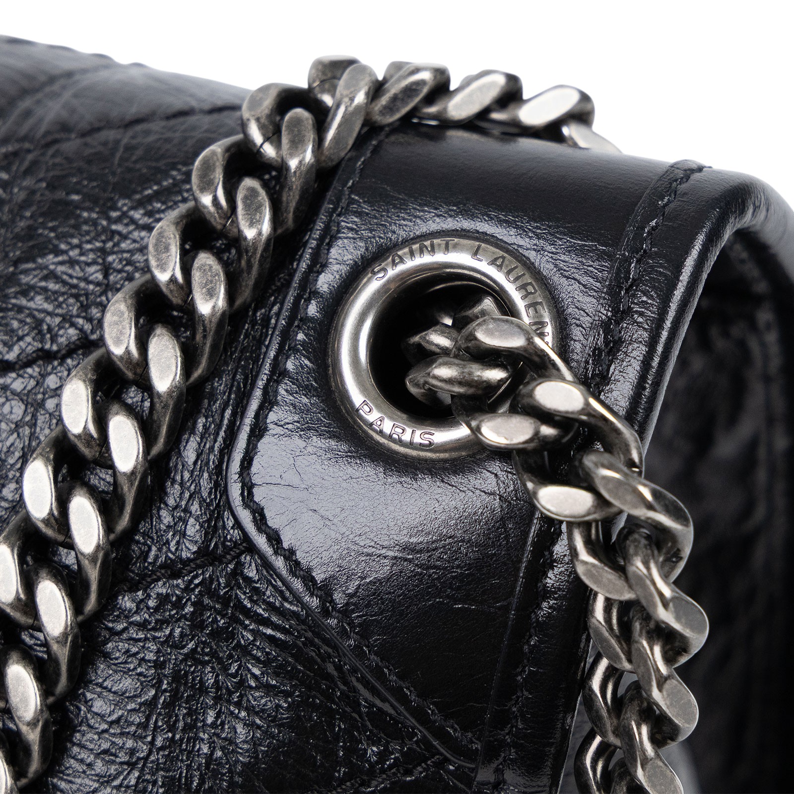 聖羅蘭 YSL SAINT LAURENT Niki 復古皮革 中型手袋 6331580EN04 黑NIKI中號 原廠盒子/防塵袋/購買證明