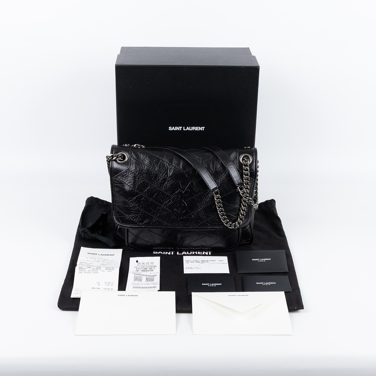 聖羅蘭 YSL SAINT LAURENT Niki 復古皮革 中型手袋 6331580EN04 黑NIKI中號 原廠盒子/防塵袋/購買證明