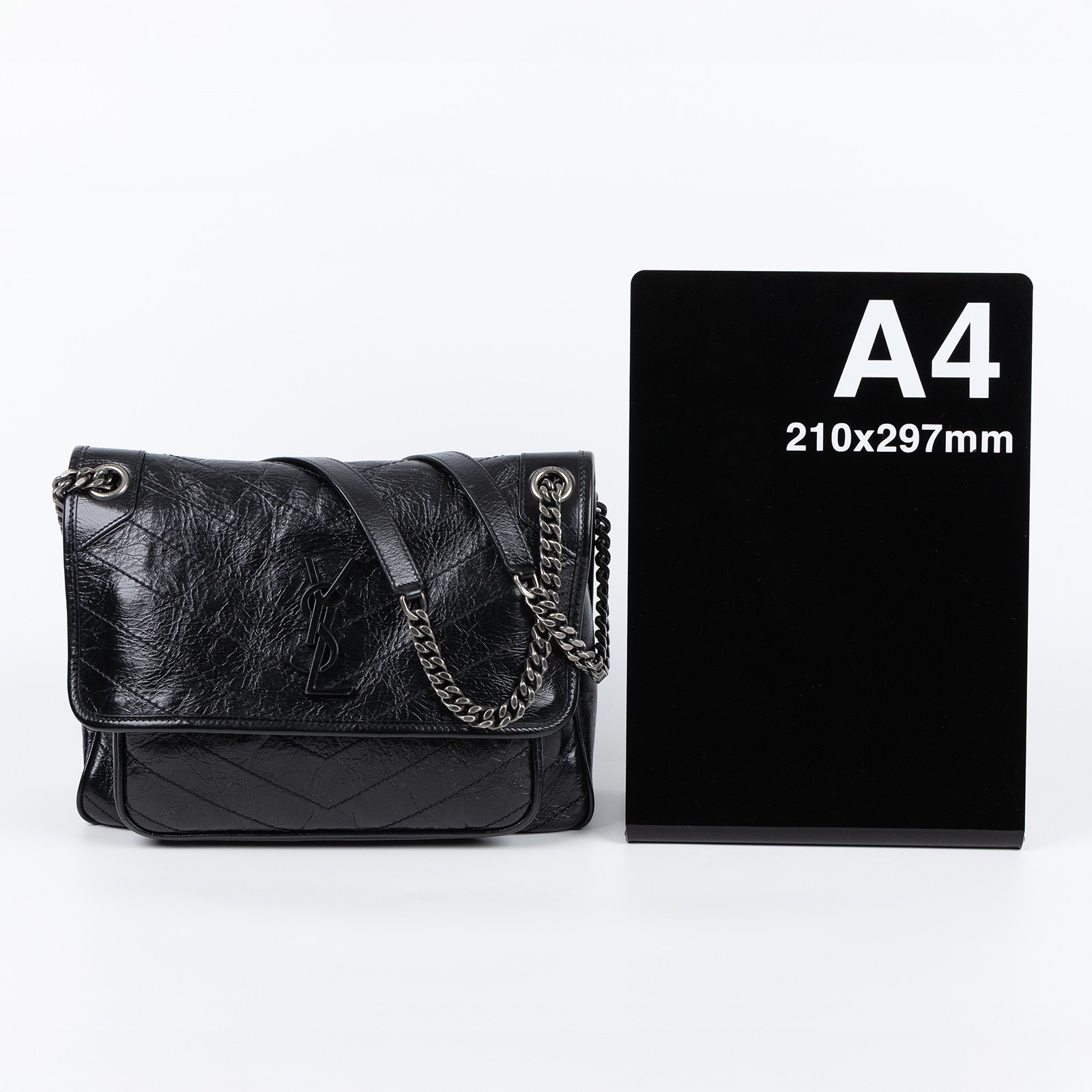 聖羅蘭 YSL SAINT LAURENT Niki 復古皮革 中型手袋 6331580EN04 黑NIKI中號 原廠盒子/防塵袋/購買證明