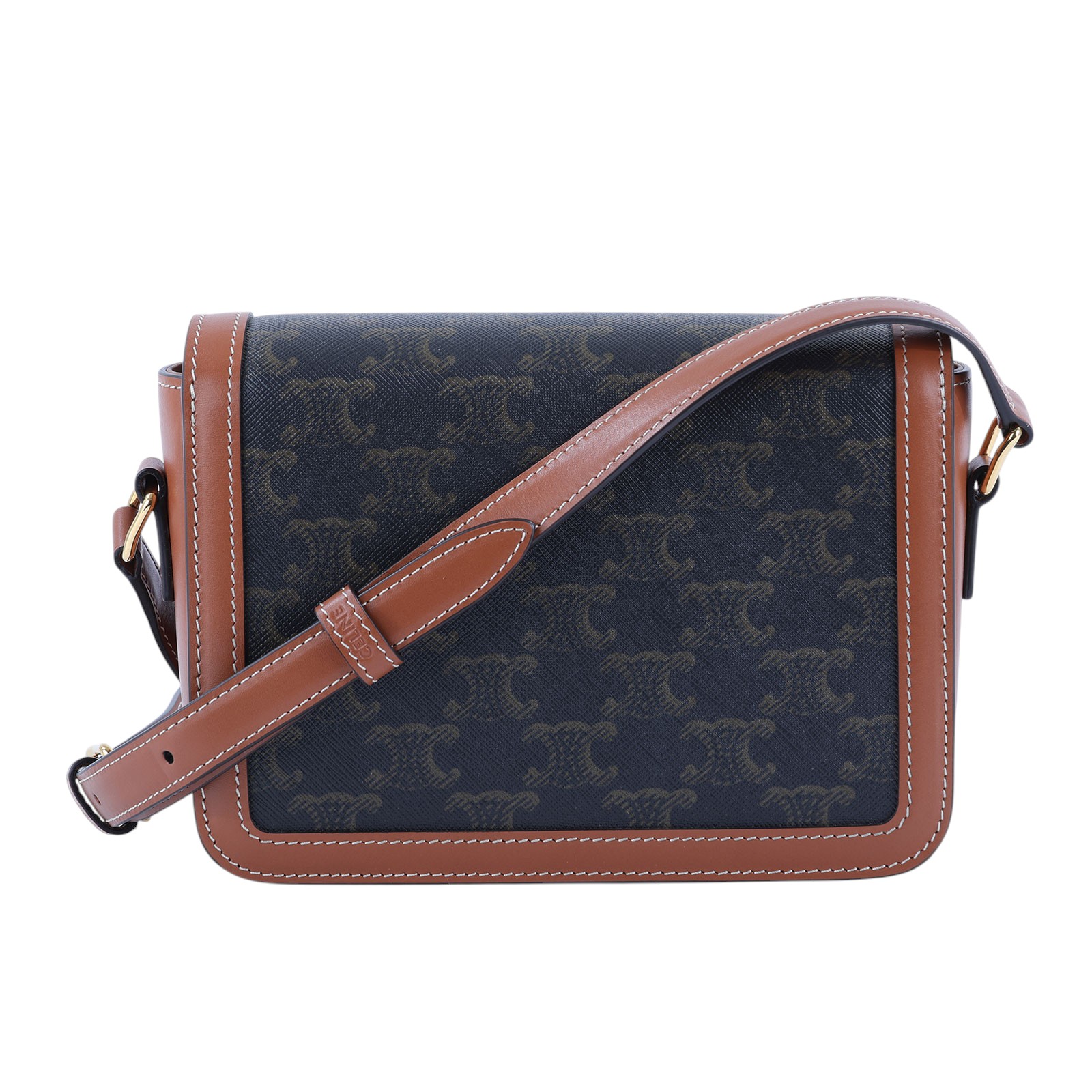 思琳 CELINE 標誌印花 牛皮革 Teen Triomphe 凱旋門 肩背包 188882BZ4 棕凱旋TEEN TRIOMPHE肩背包 防塵袋