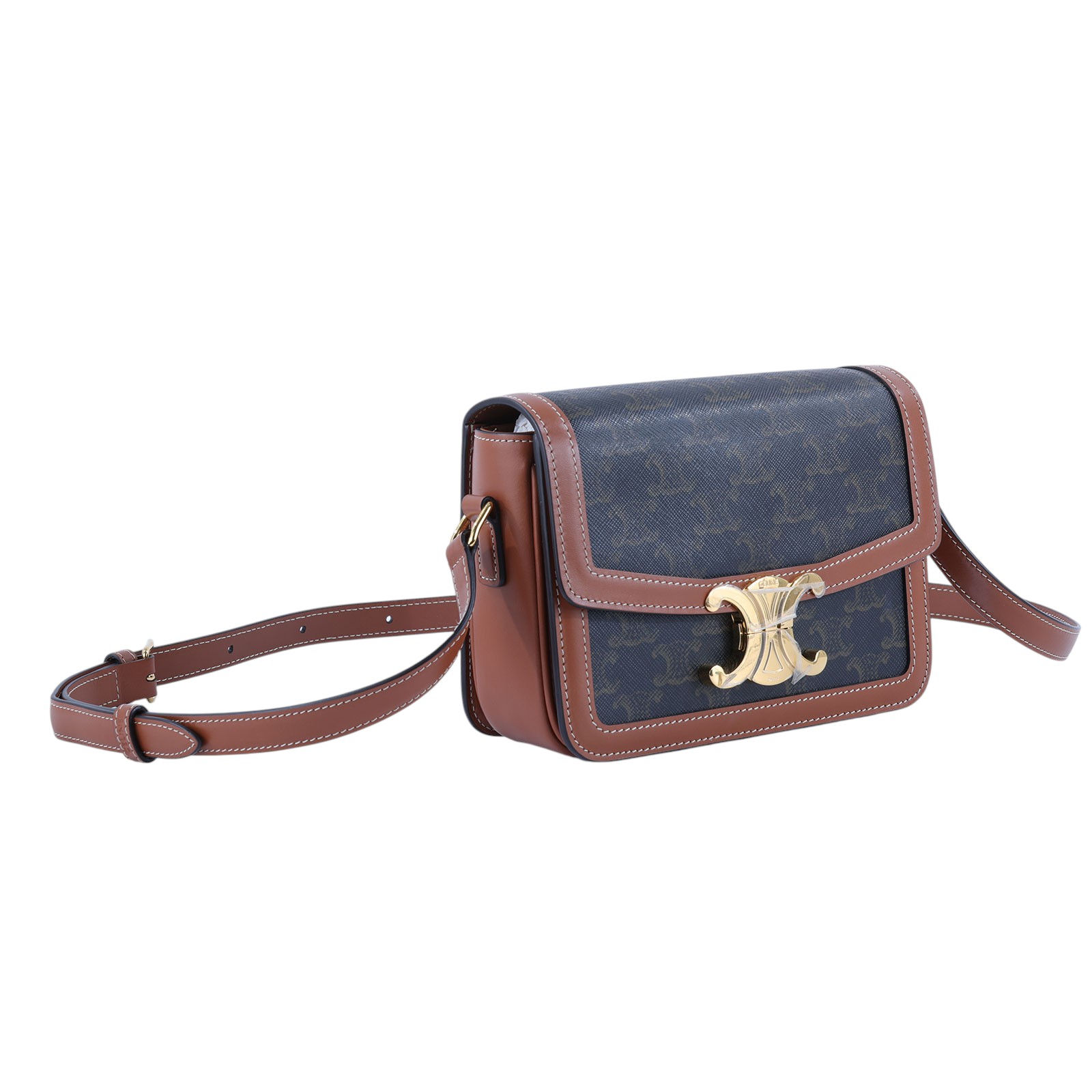 思琳 CELINE 標誌印花 牛皮革 Teen Triomphe 凱旋門 肩背包 188882BZ4 棕凱旋TEEN TRIOMPHE肩背包 防塵袋