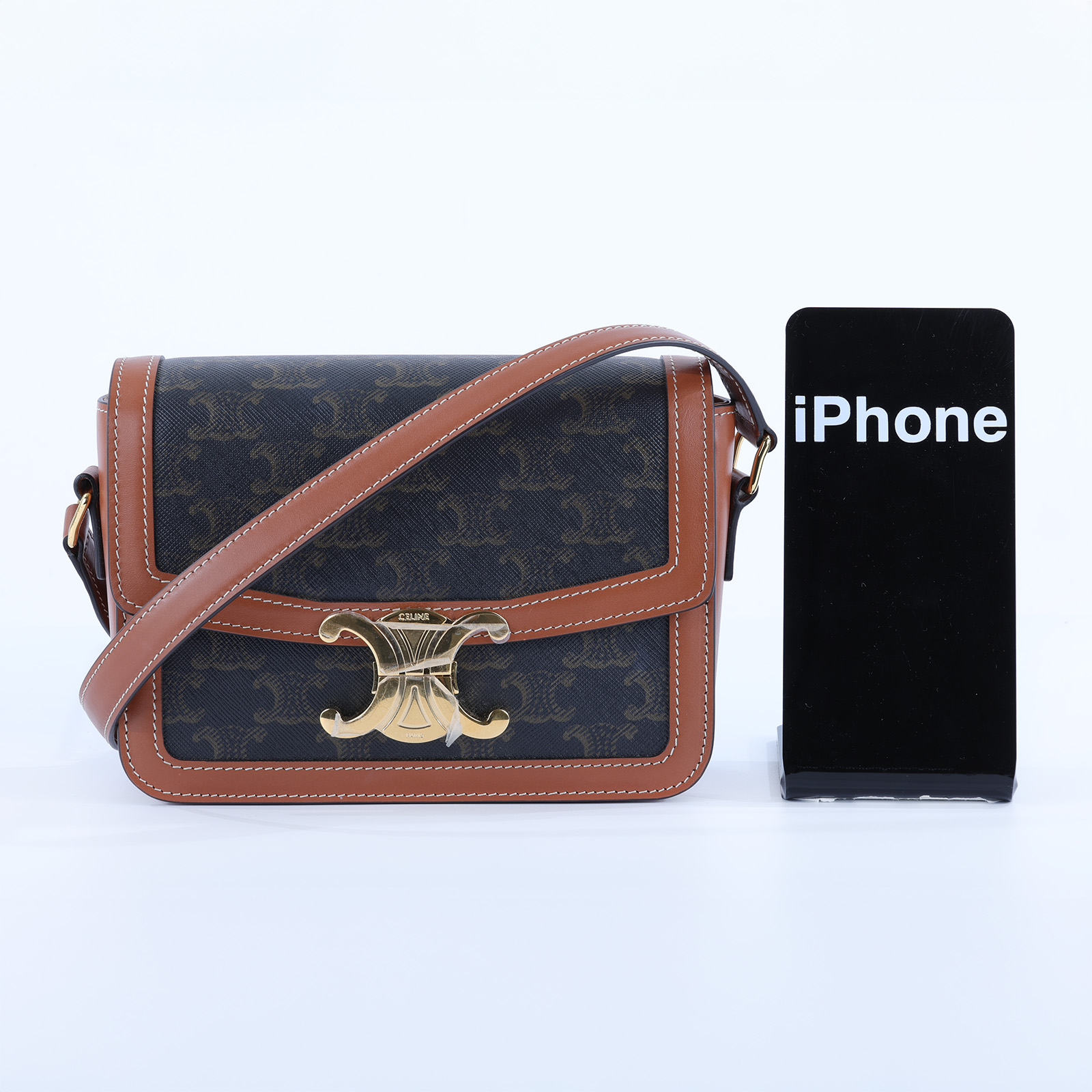 思琳 CELINE 標誌印花 牛皮革 Teen Triomphe 凱旋門 肩背包 188882BZ4 棕凱旋TEEN TRIOMPHE肩背包 防塵袋