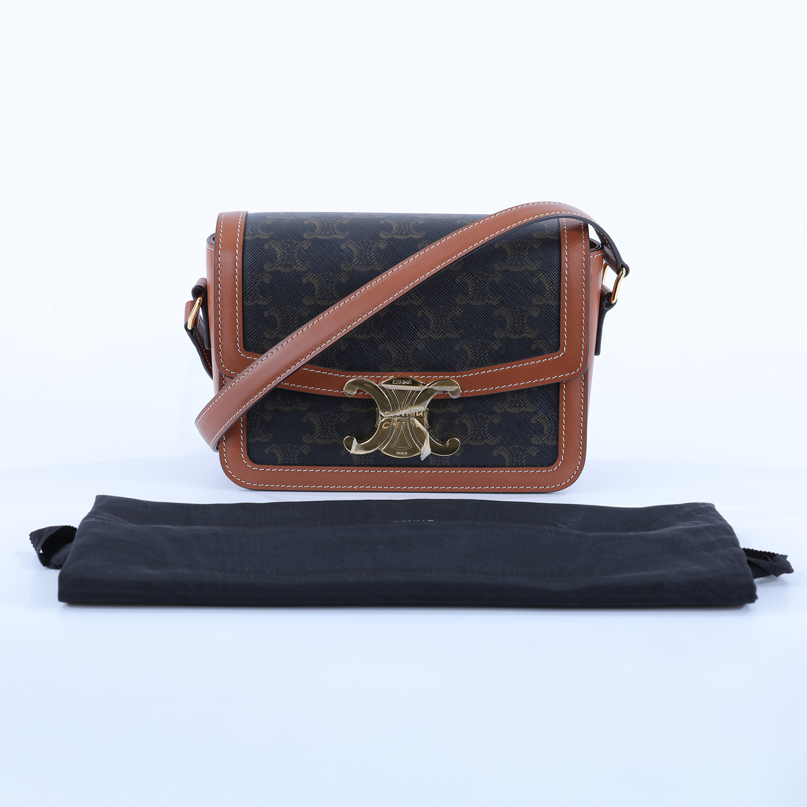 思琳 CELINE 標誌印花 牛皮革 Teen Triomphe 凱旋門 肩背包 188882BZ4 棕凱旋TEEN TRIOMPHE肩背包 防塵袋