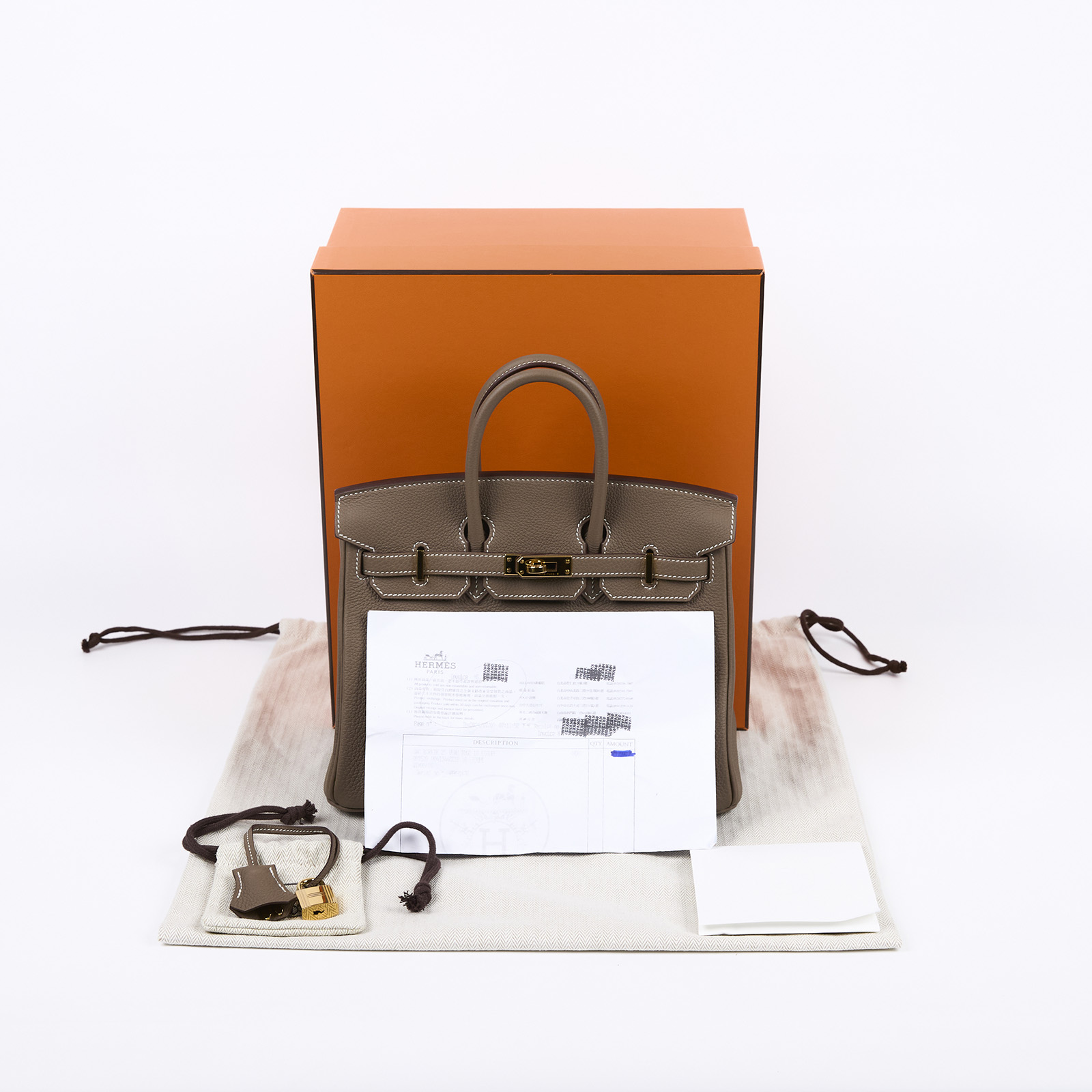 愛馬仕 Hermes Birkin Bag 柏金包 25 大象灰 H041344CC18 H041344/W刻  原廠盒子/防塵袋/鎖組/購買證明影本