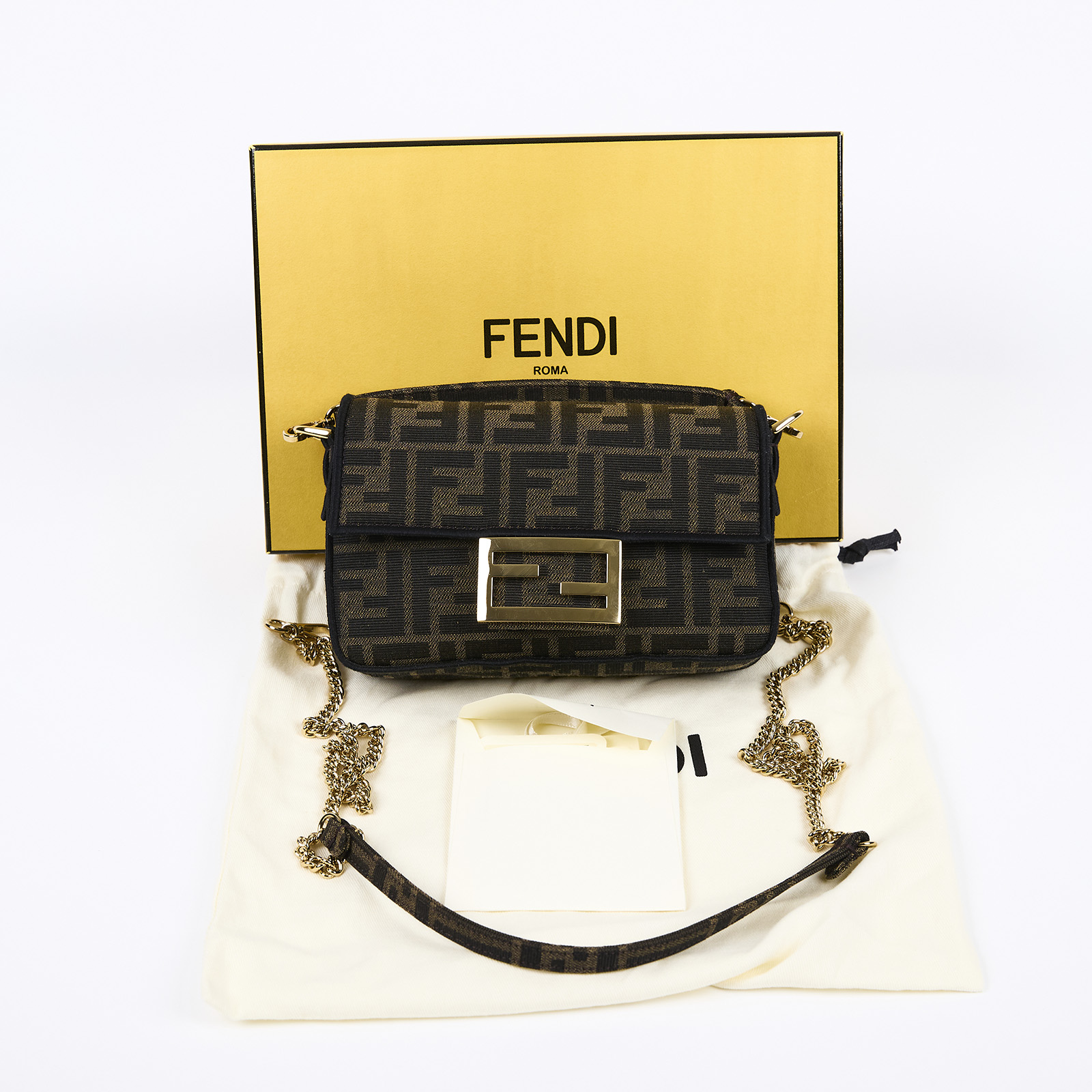 芬迪 FENDI Baguette  8BS017A6V5 棕FF迷你法棍包 原廠盒子/防塵袋/背帶