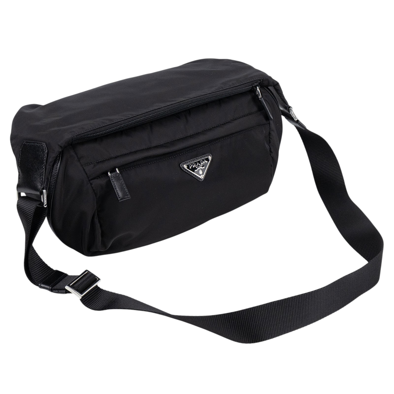 普拉達 PRADA Re-Nylon Saffiano 皮革 肩背袋 2VH994_2DMG 黑尼龍肩背包 防塵袋