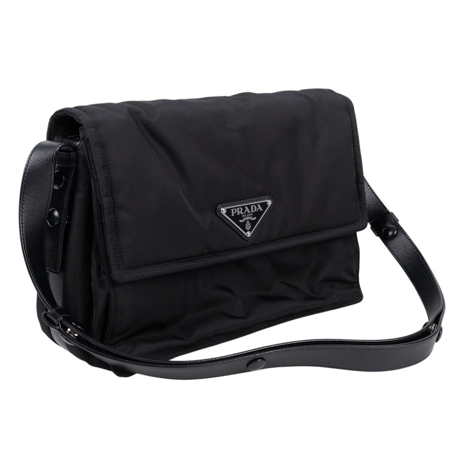 普拉達 PRADA Re-Nylon 夾棉 肩背袋 中型  1BD255_RDLN 黑尼龍郵差包 無附屬品